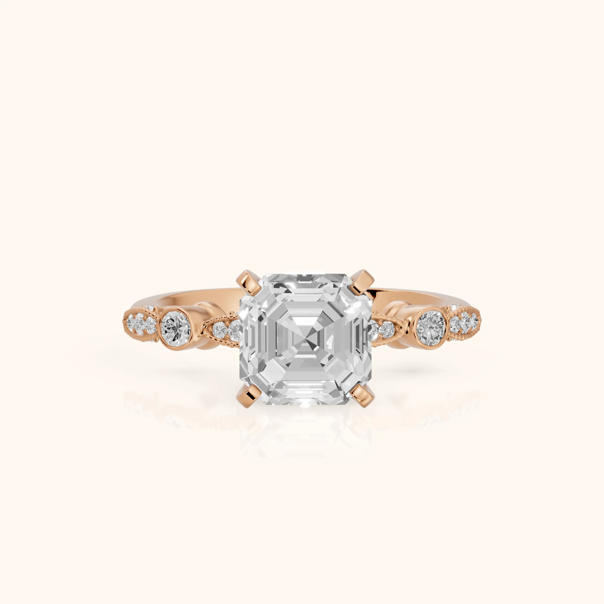 Heidi Vintage Milgrain Asscher Diamond Engagement Ring in Rose Gold — view 1