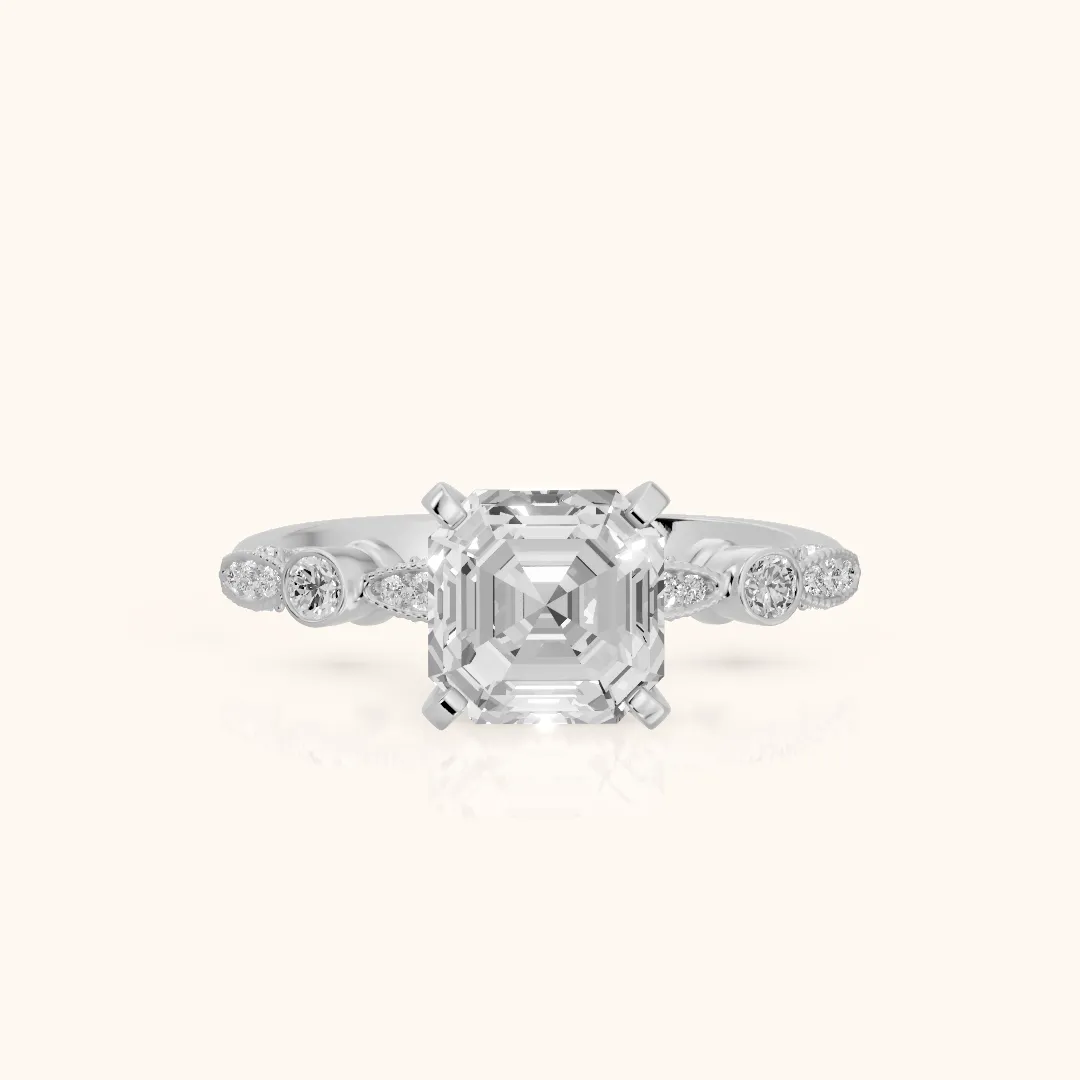 Heidi Vintage Milgrain Asscher Diamond Engagement Ring in Platinum — view 2