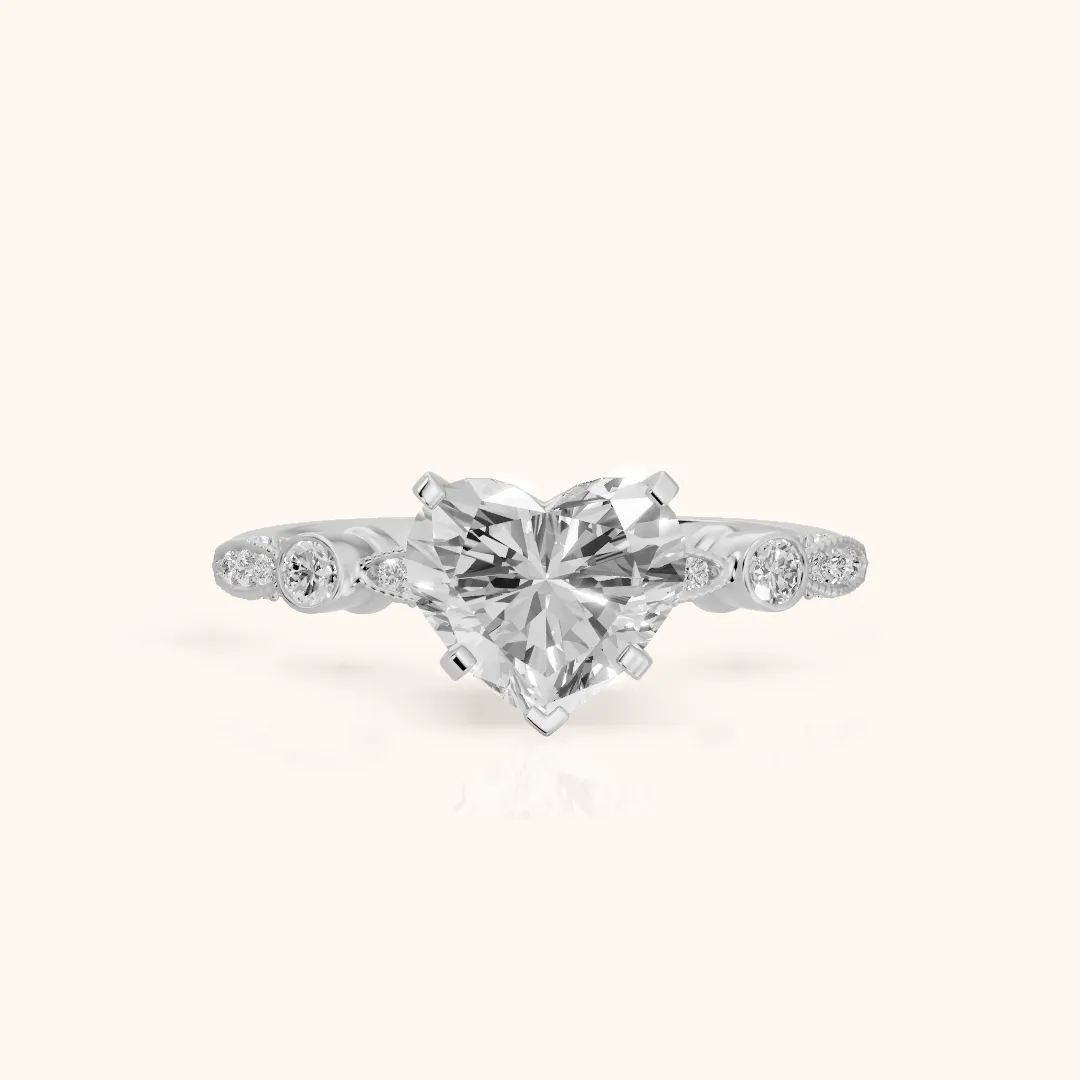 Heidi Vintage Milgrain Heart Diamond Engagement Ring in White Gold — view 2