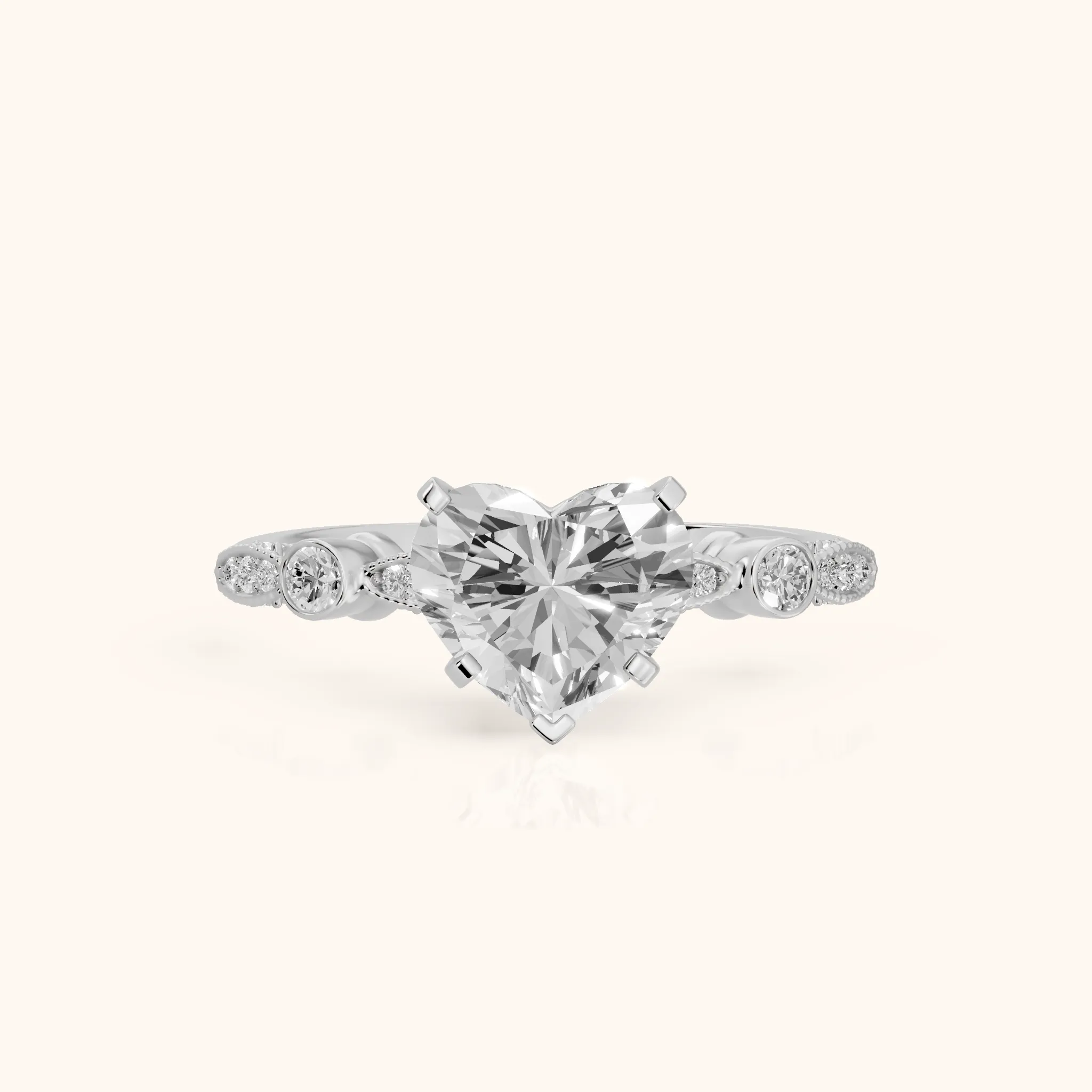 Heidi Vintage Milgrain Heart Diamond Engagement Ring in White Gold — view 1