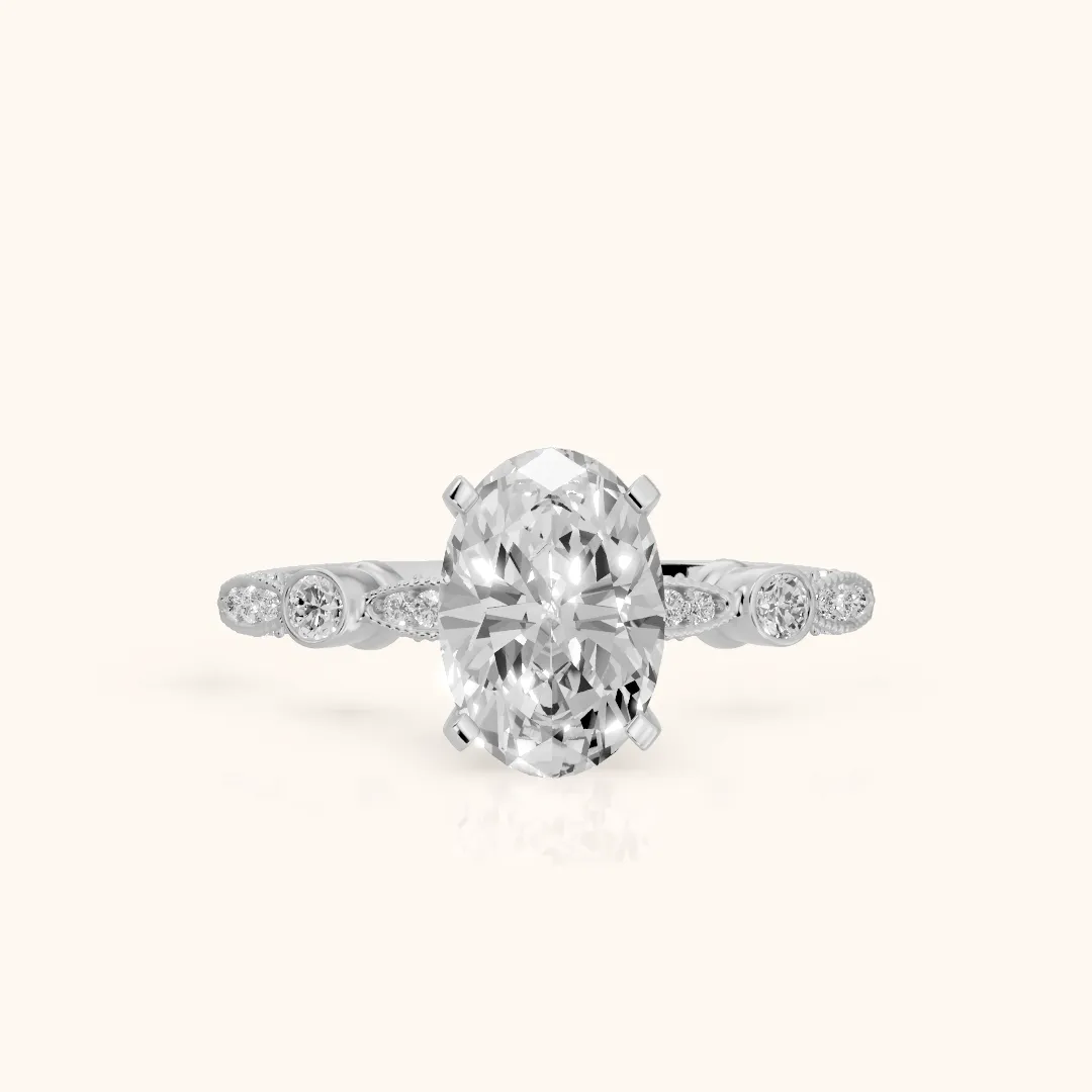Heidi Vintage Milgrain Oval Diamond Engagement Ring in Silver — view 2