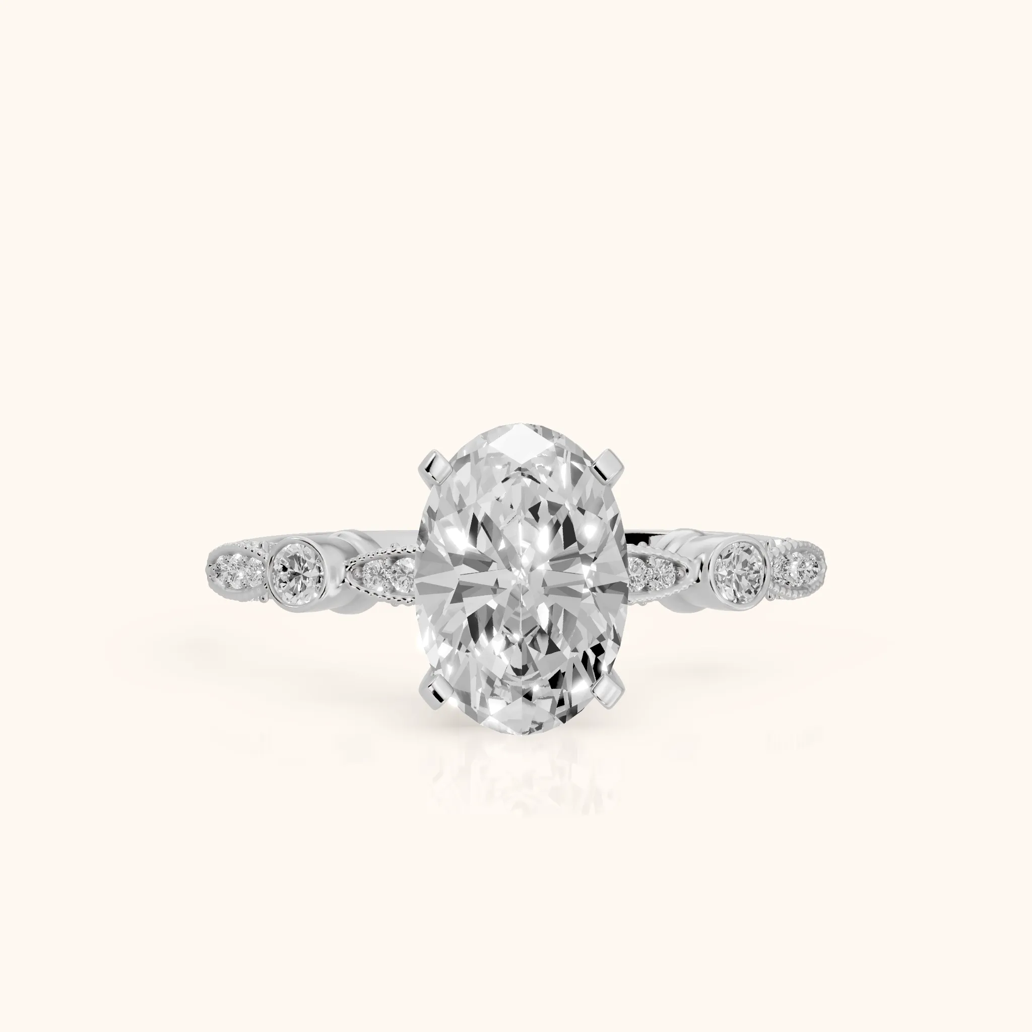 Heidi Vintage Milgrain Oval Diamond Engagement Ring in Silver — view 1