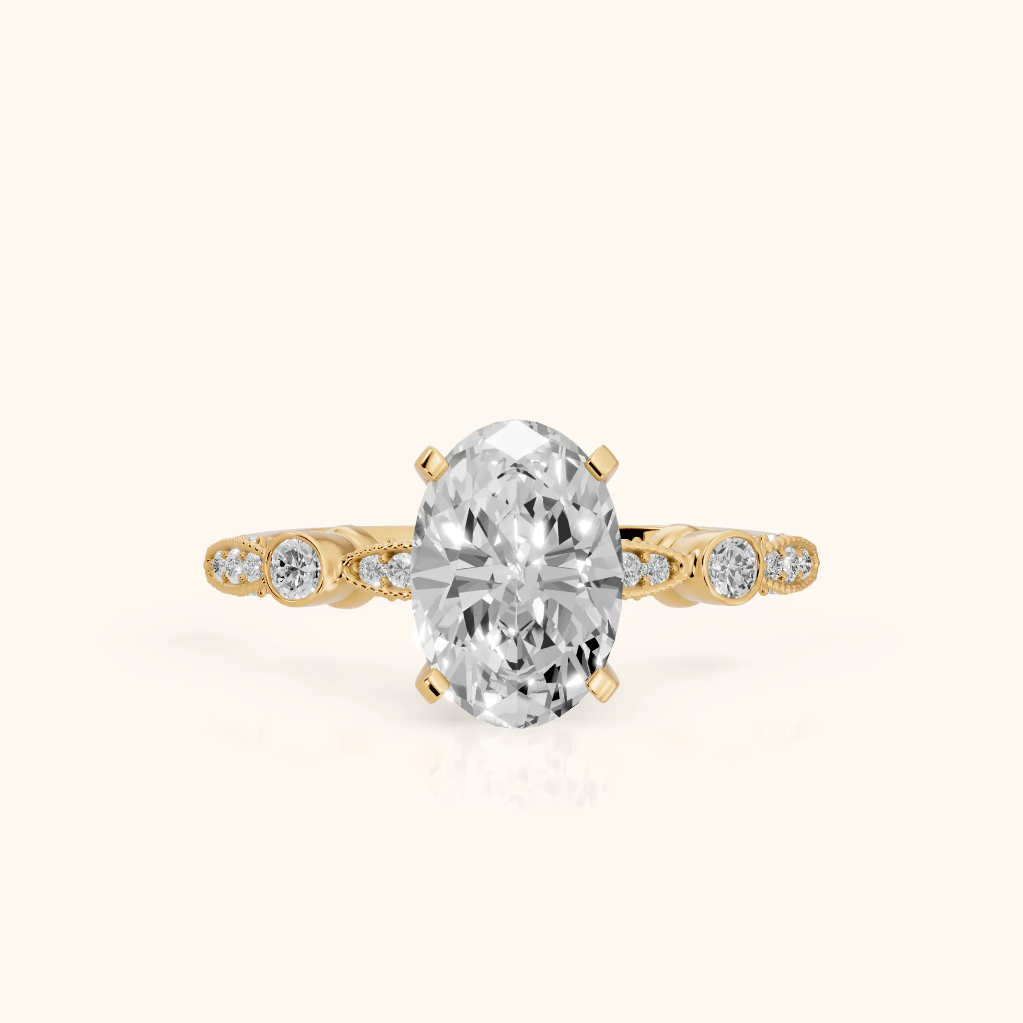 Heidi Vintage Milgrain Oval Diamond Engagement Ring in Yellow Gold — view 1