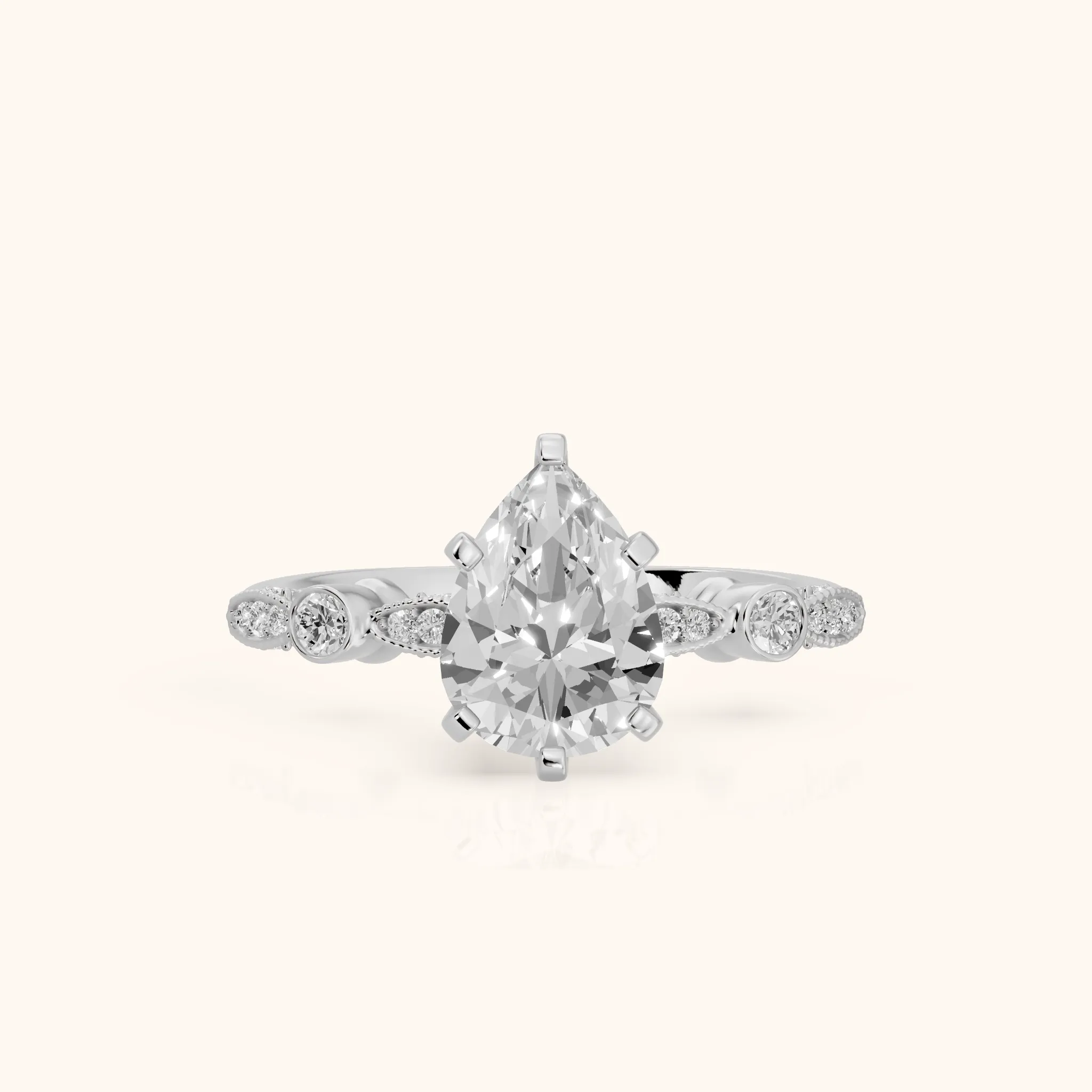 Heidi Vintage Milgrain Pear Diamond Engagement Ring in Silver — view 1