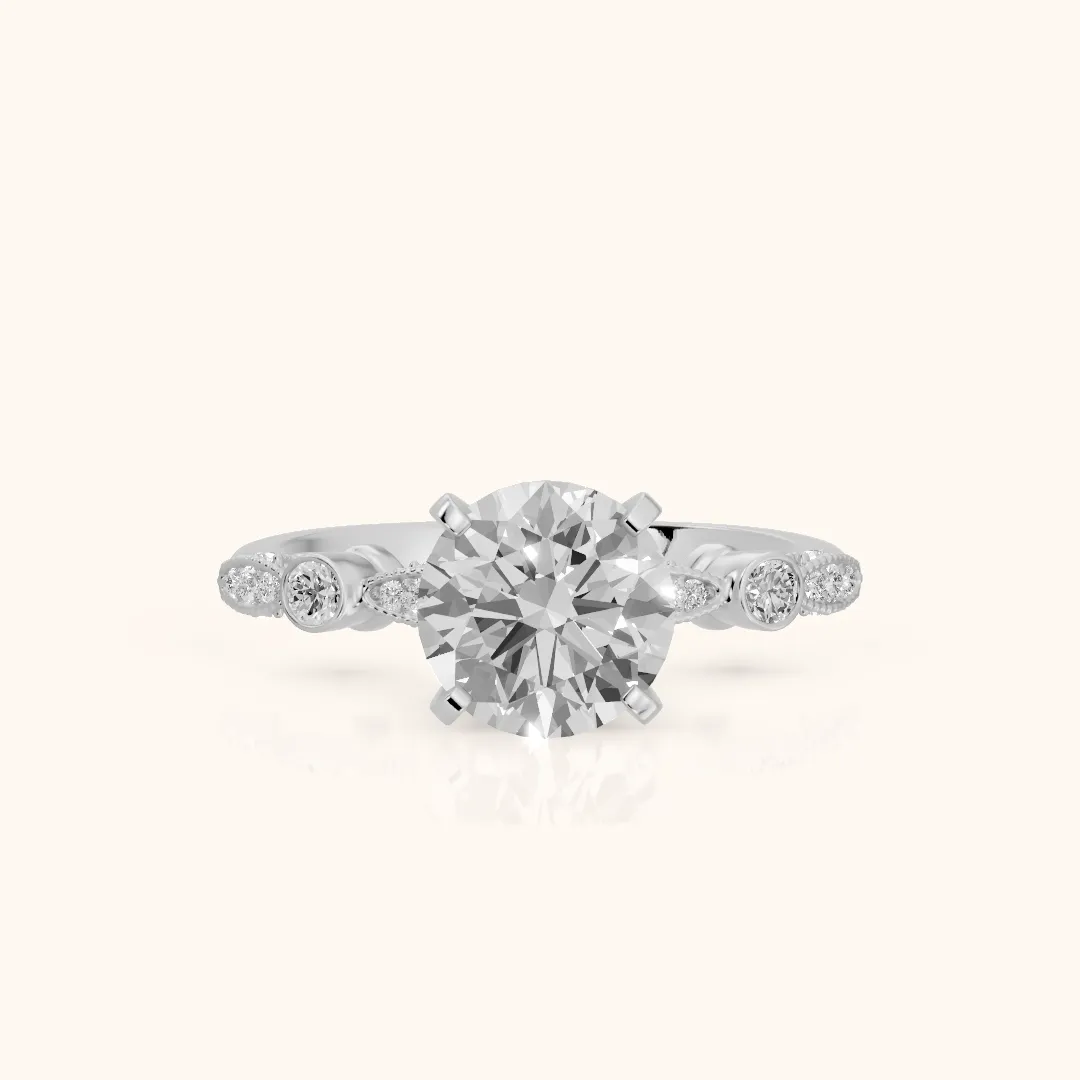 Heidi Vintage Milgrain Round Diamond Engagement Ring in Platinum — view 2