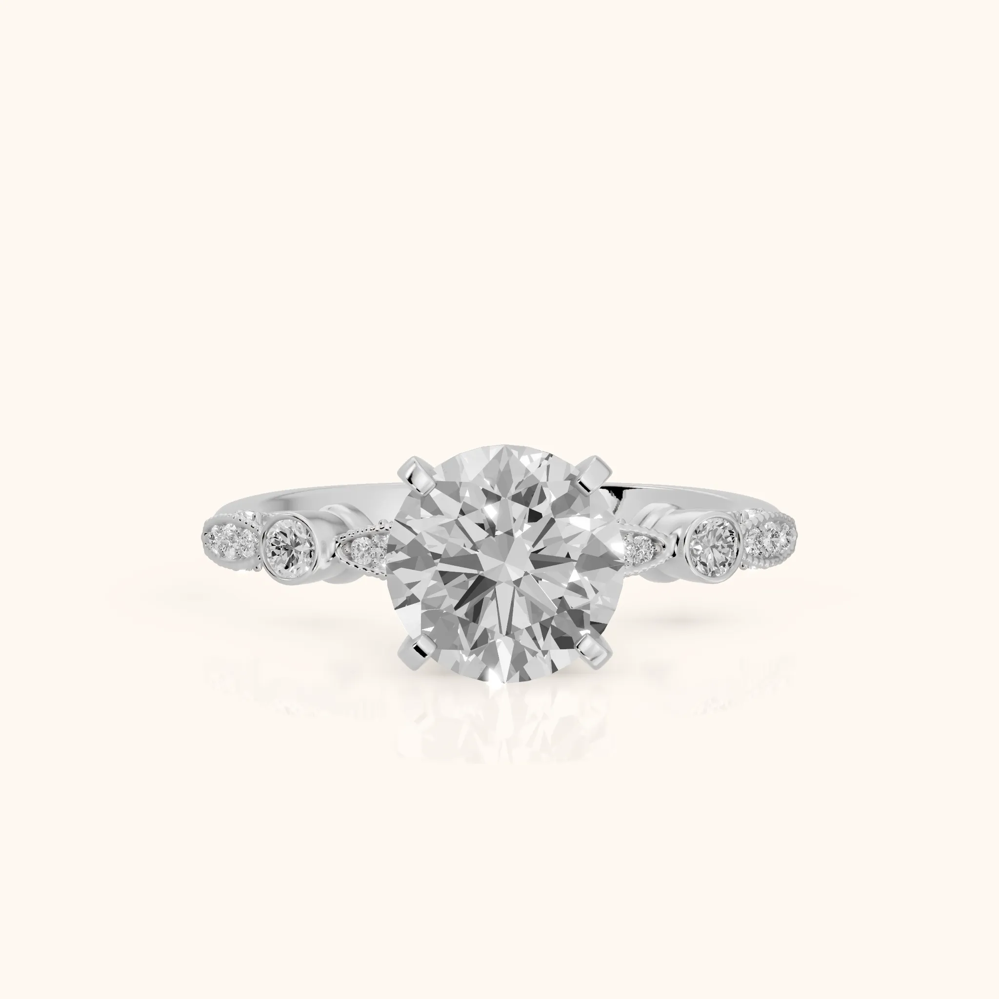 Heidi Vintage Milgrain Round Diamond Engagement Ring in Platinum — view 1