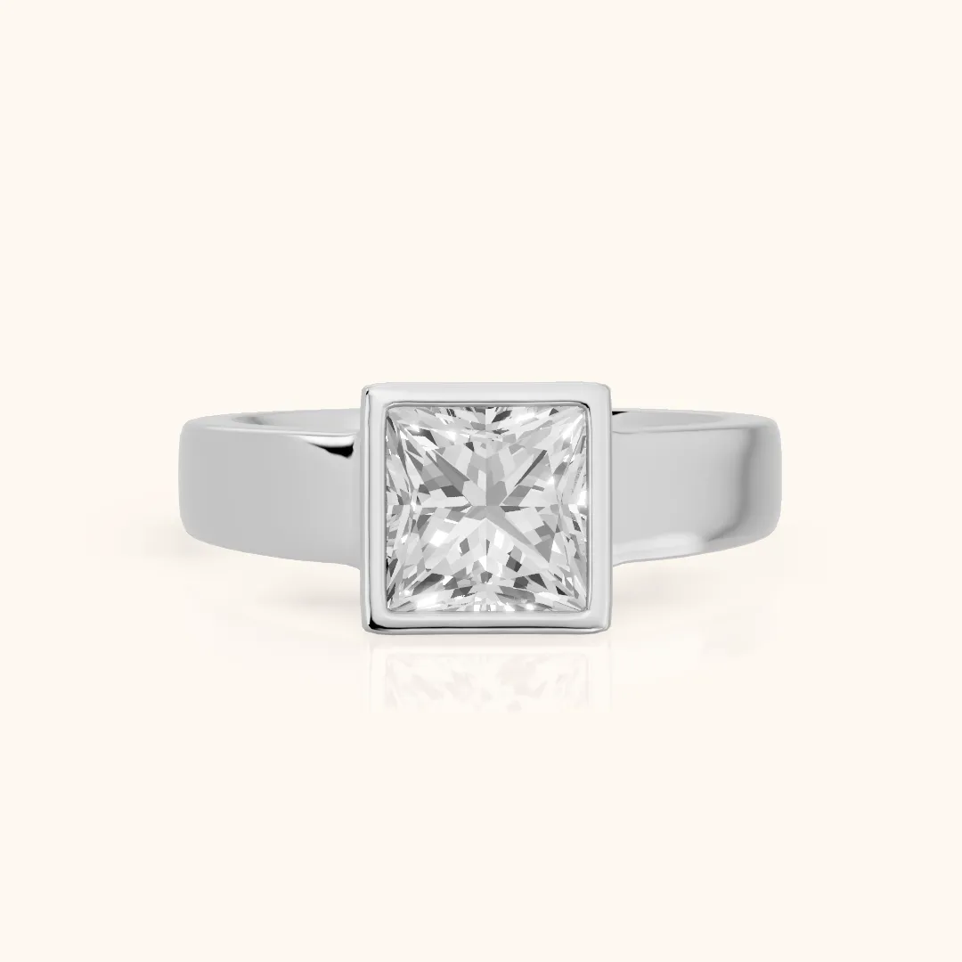 Ida Bezel Solitaire Princess Diamond Engagement Ring in Platinum — view 2