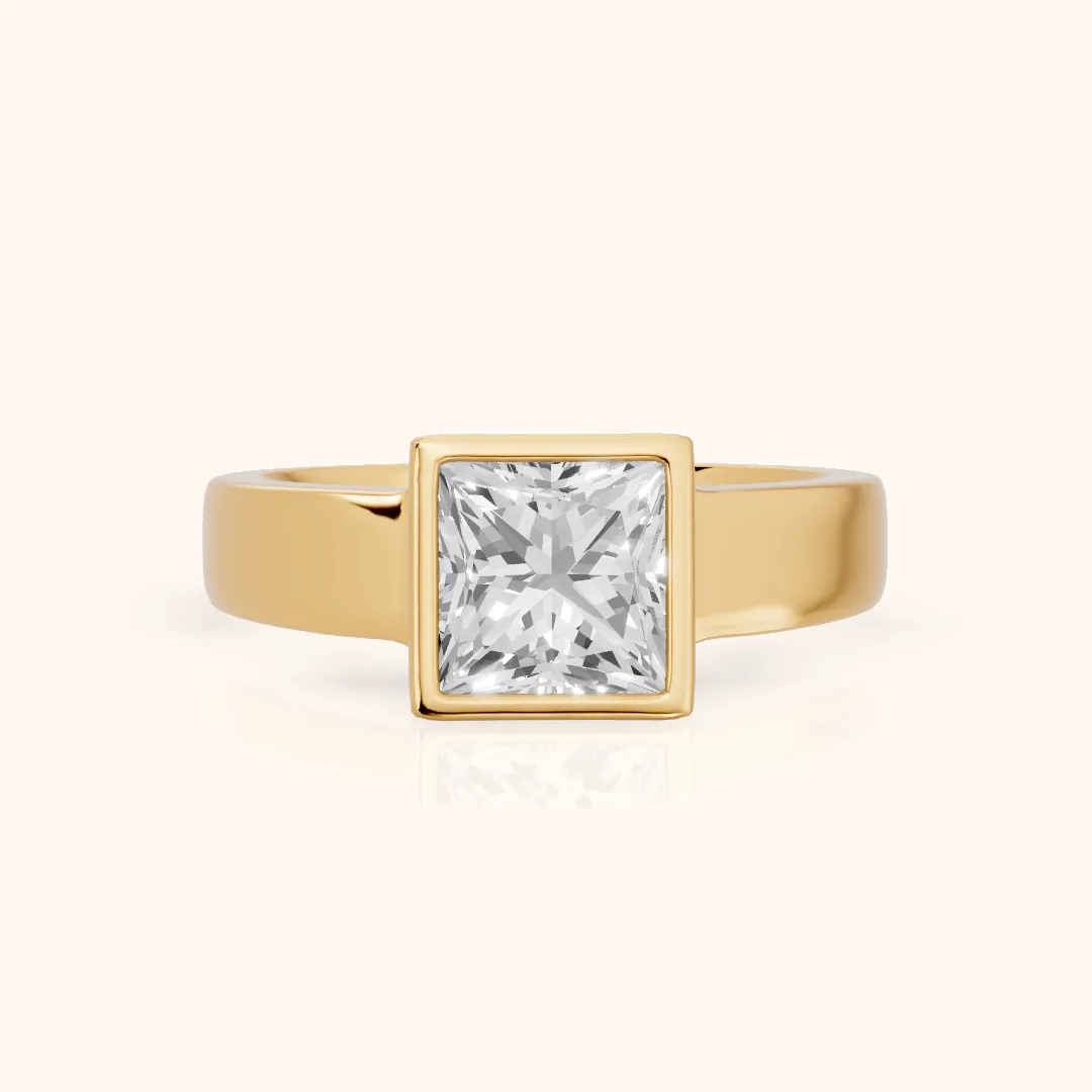 Ida Bezel Solitaire Princess Diamond Engagement Ring in Yellow Gold — view 2