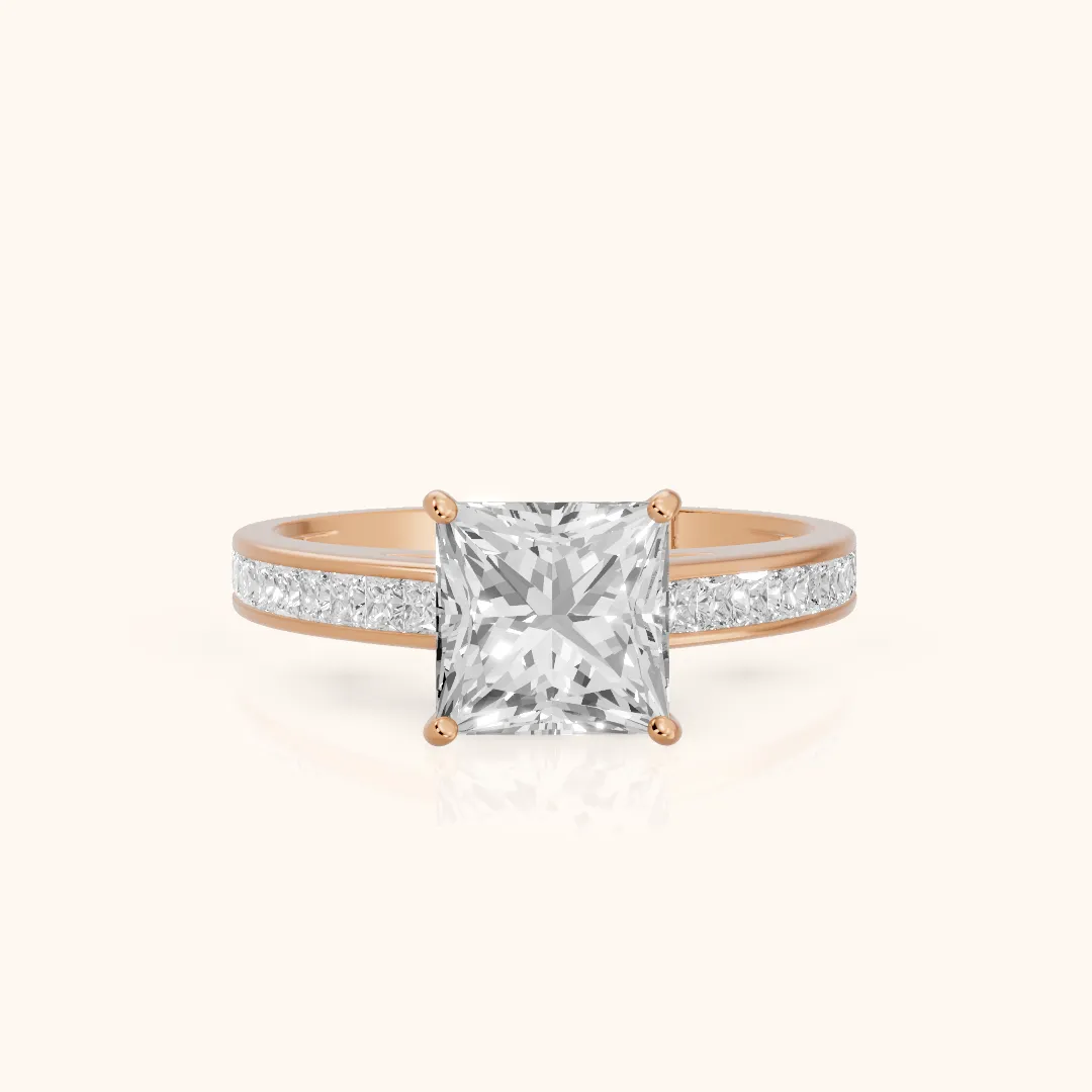 Jane Cathedral Channel Set Princess Diamond Engagement Ring in Rose Gold — view 2