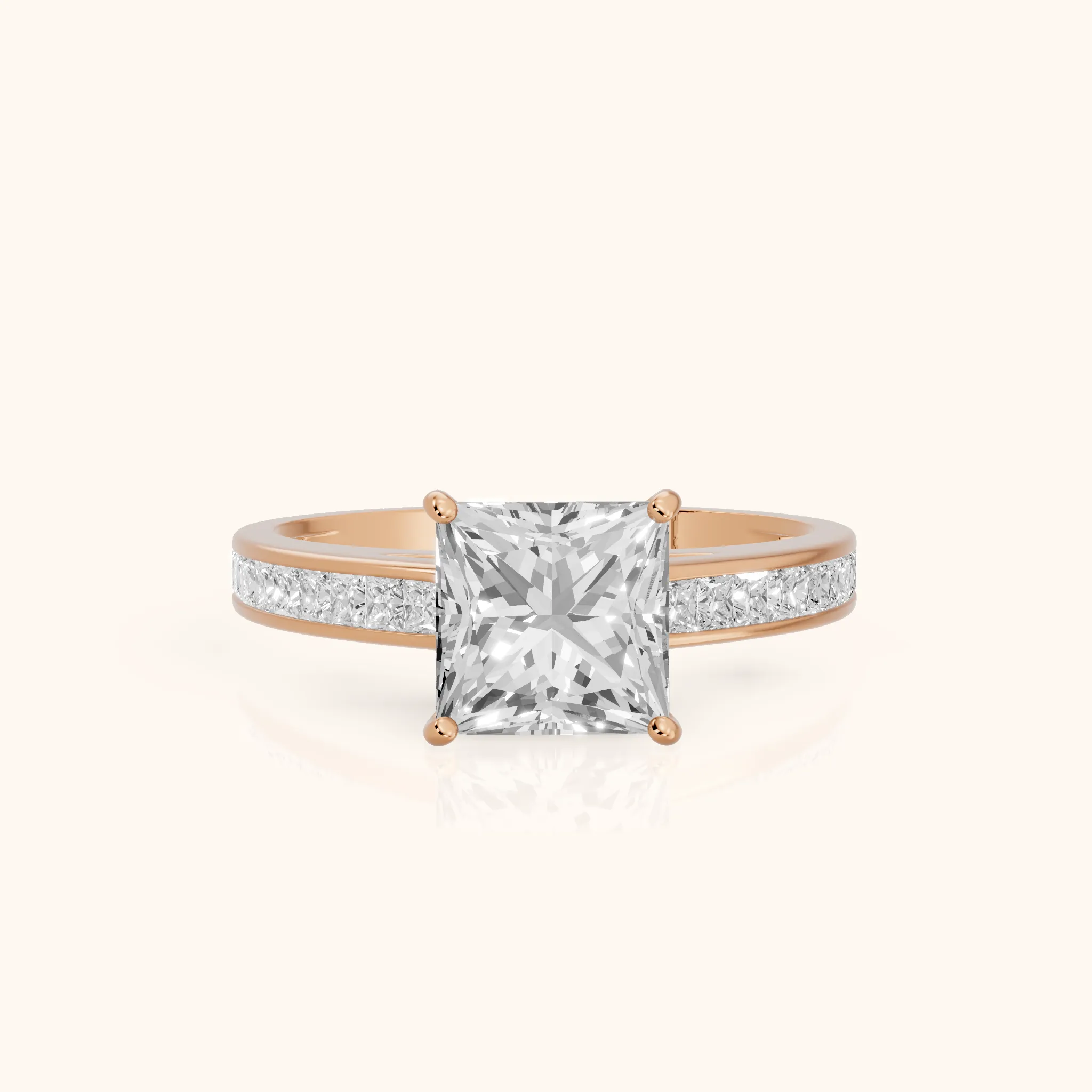 Jane Cathedral Channel Set Princess Diamond Engagement Ring in Rose Gold — view 1