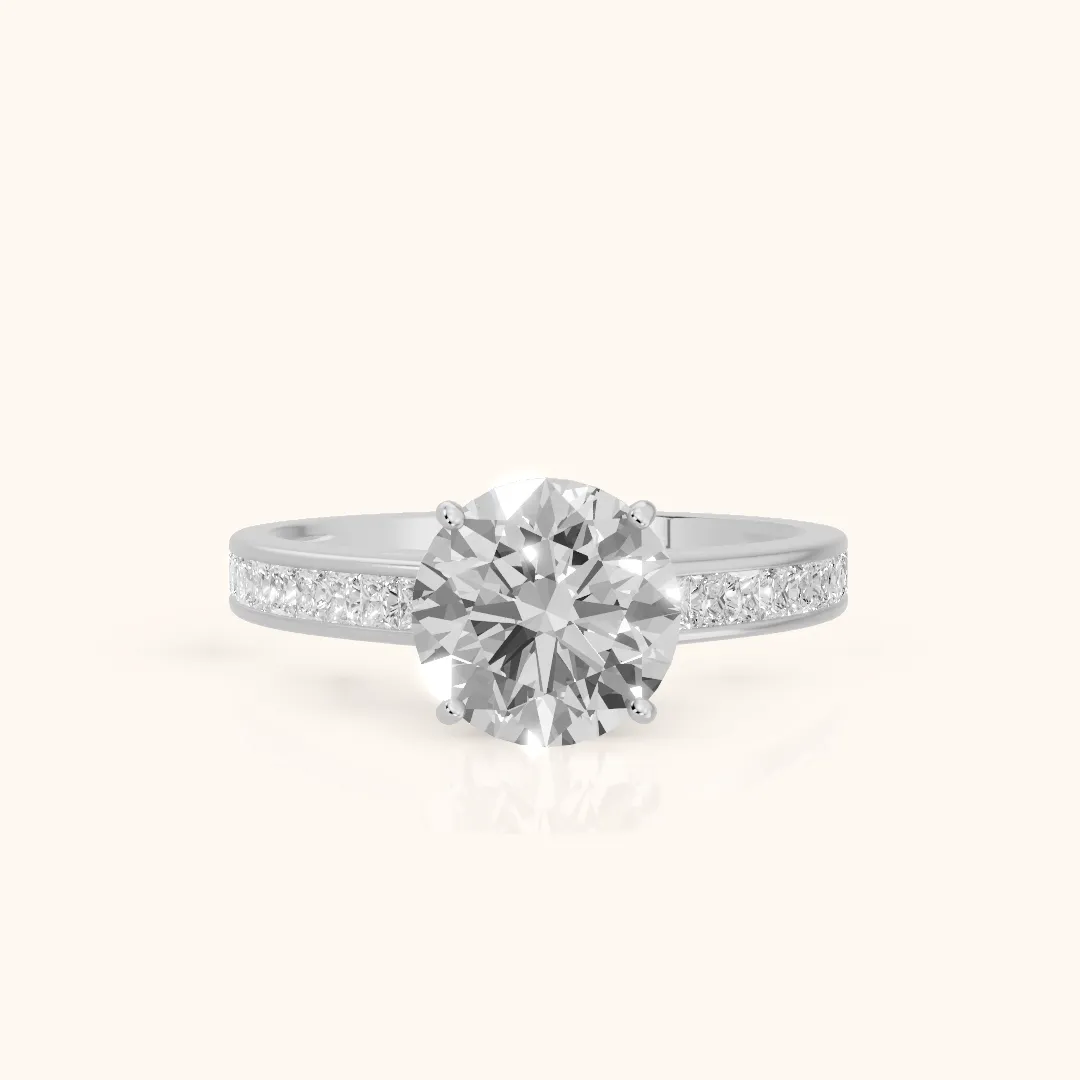 Jane Cathedral Channel Set Round Diamond Engagement Ring in Platinum — view 2