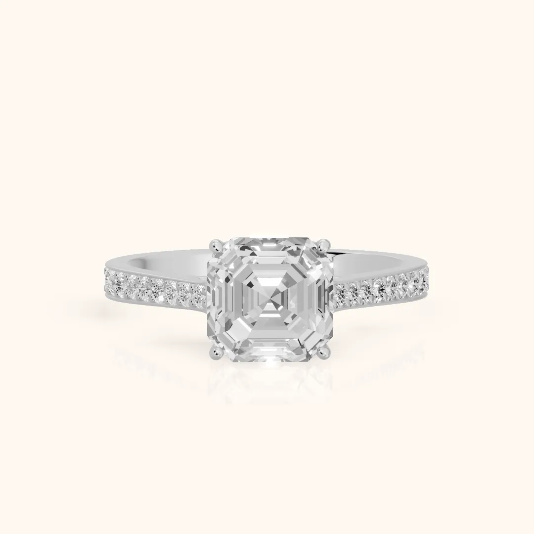 Janie Cathedral Pavé Asscher Diamond Engagement Ring in White Gold — view 2