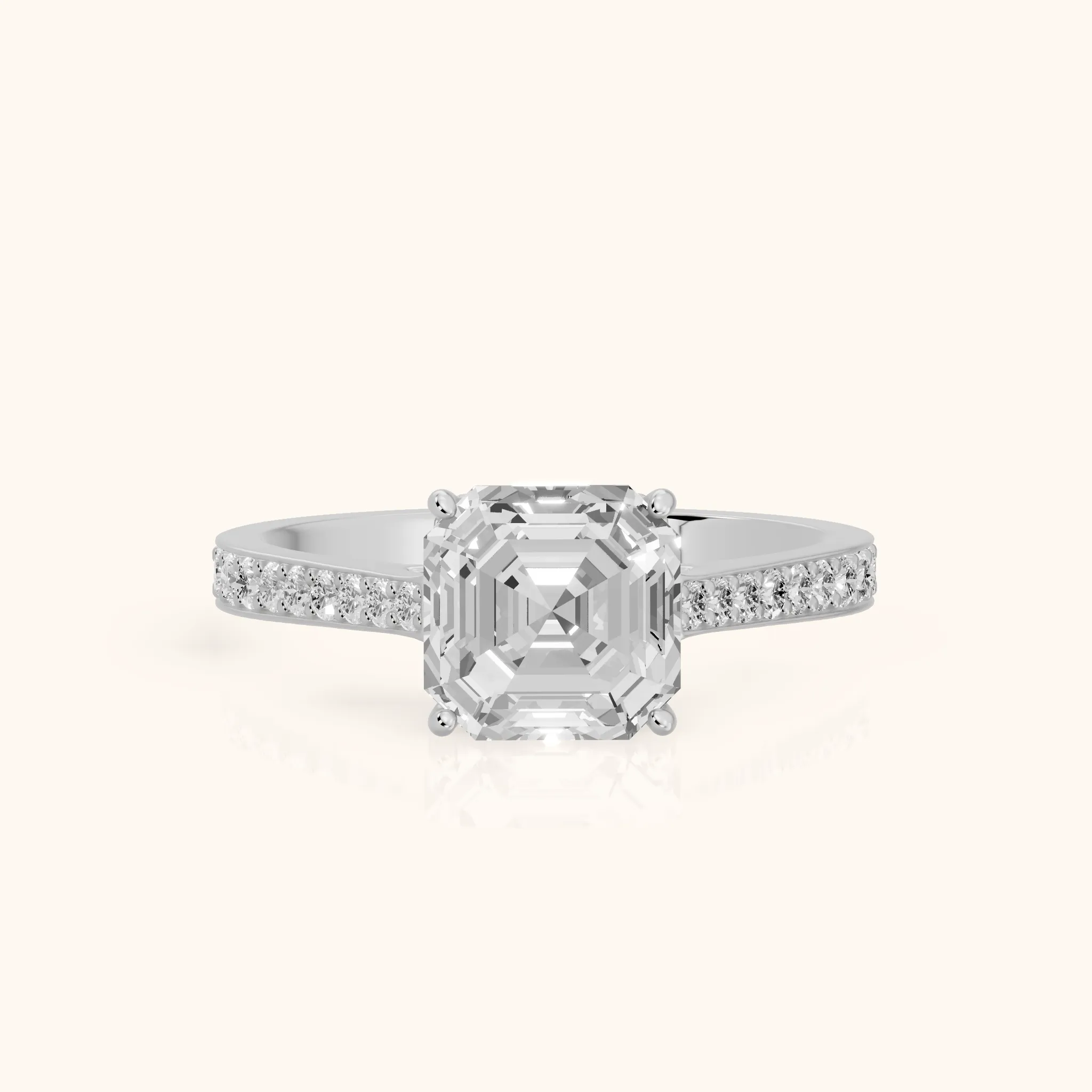 Janie Cathedral Pavé Asscher Diamond Engagement Ring in White Gold — view 1