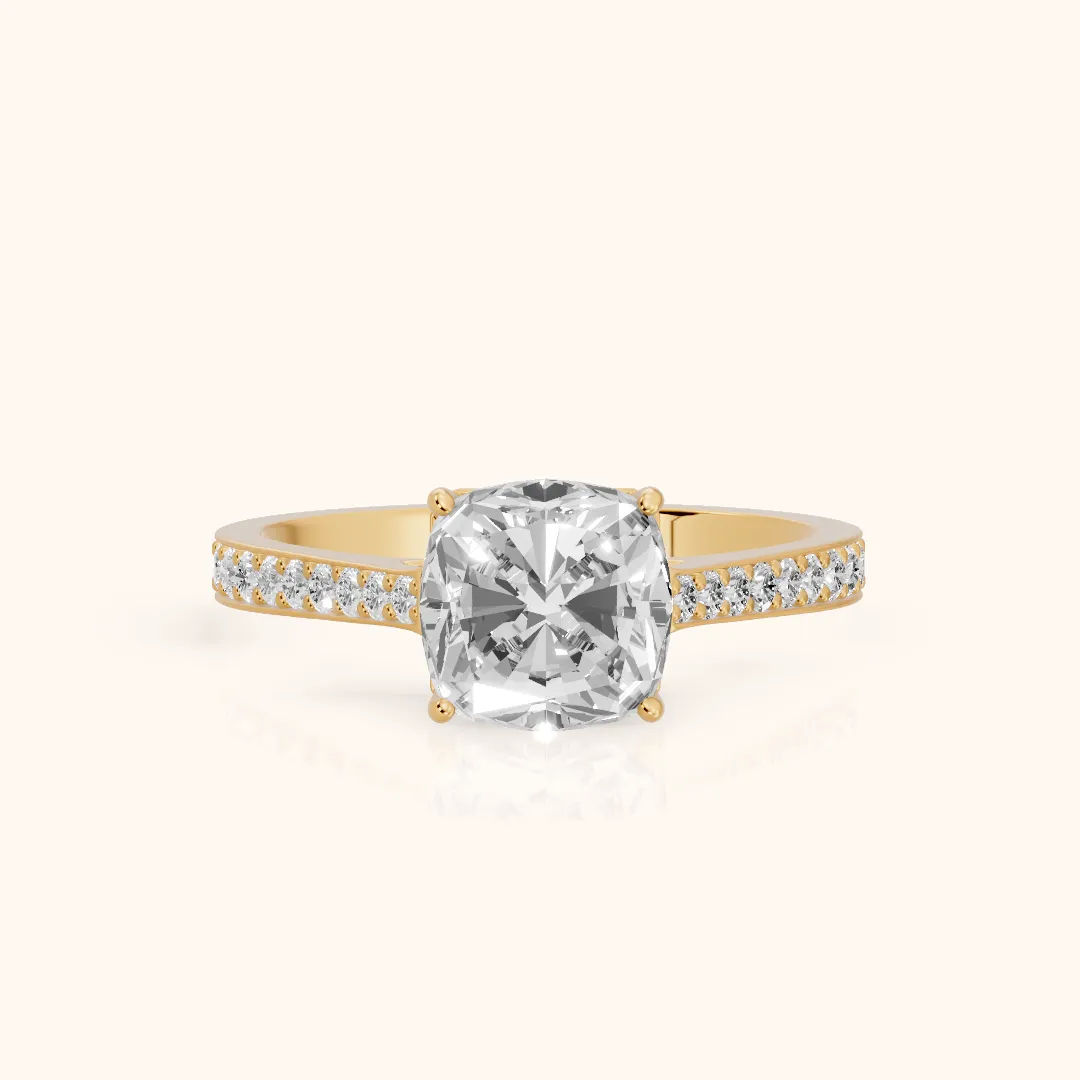 Janie Cathedral Pavé Cushion Diamond Engagement Ring in Yellow Gold — view 2