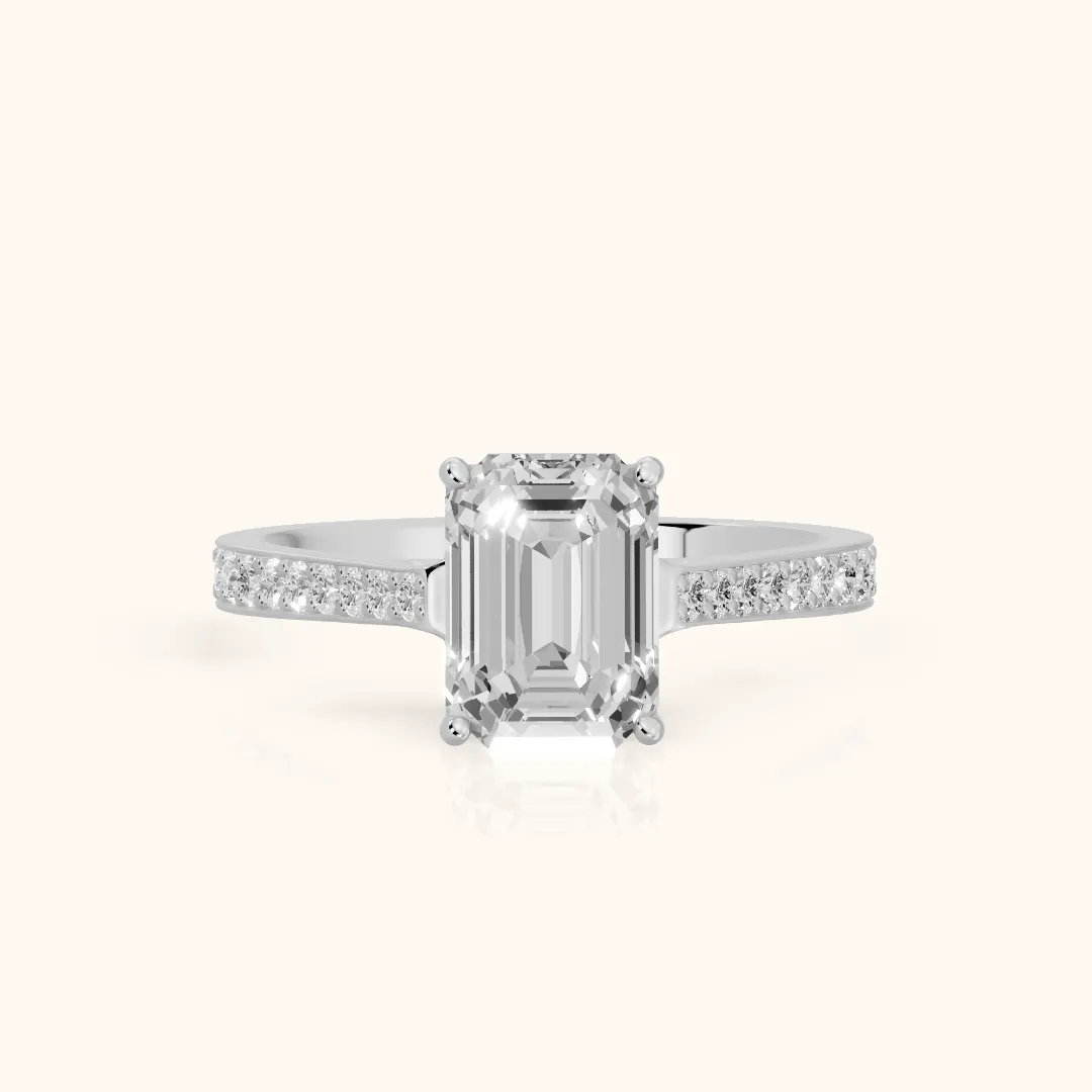 Janie Cathedral Pavé Emerald Diamond Engagement Ring in Platinum — view 2