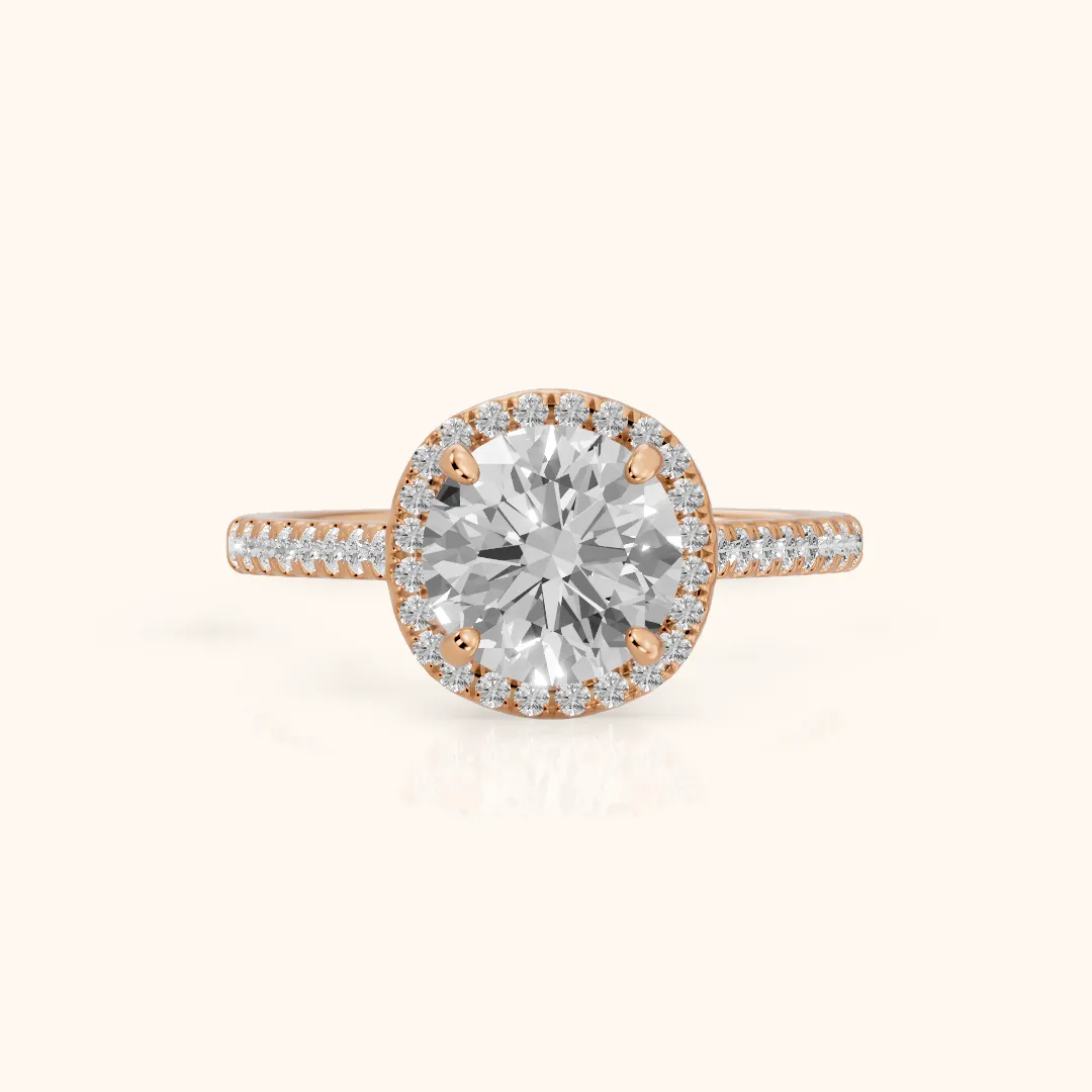 Jean Halo Pavé Round Diamond Engagement Ring in Rose Gold — view 2