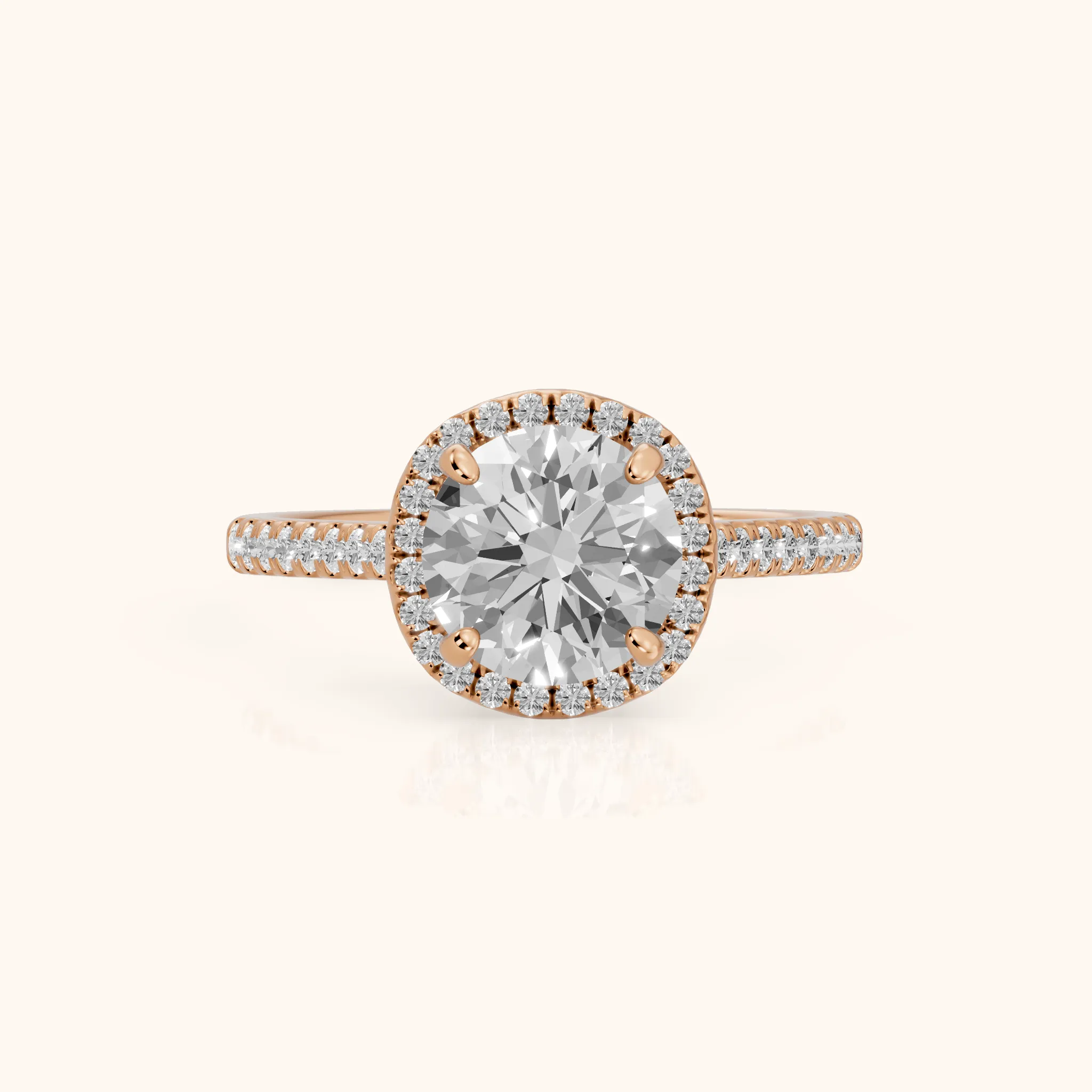 Jean Halo Pavé Round Diamond Engagement Ring in Rose Gold — view 1
