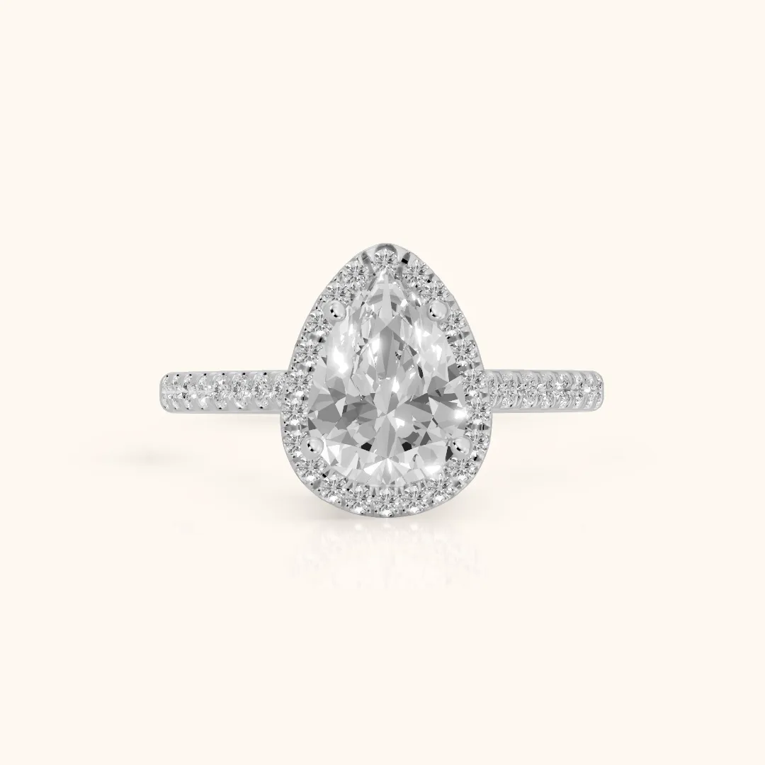 Jenna Halo Pavé Pear Diamond Engagement Ring in Platinum — view 2