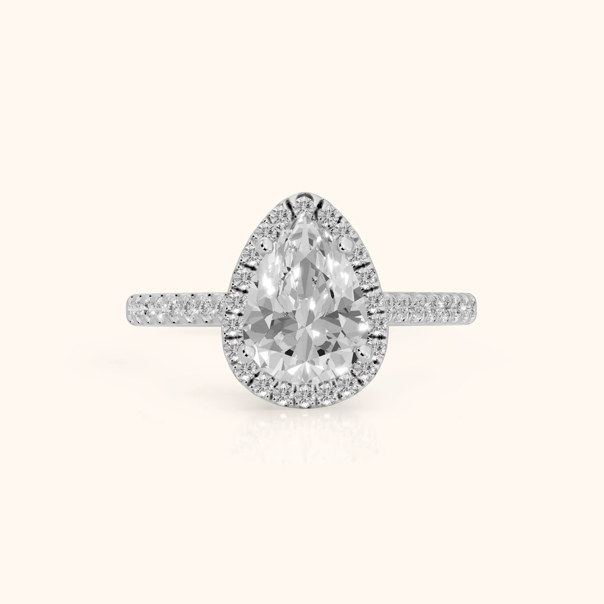 Jenna Halo Pavé Pear Diamond Engagement Ring in Platinum — view 1