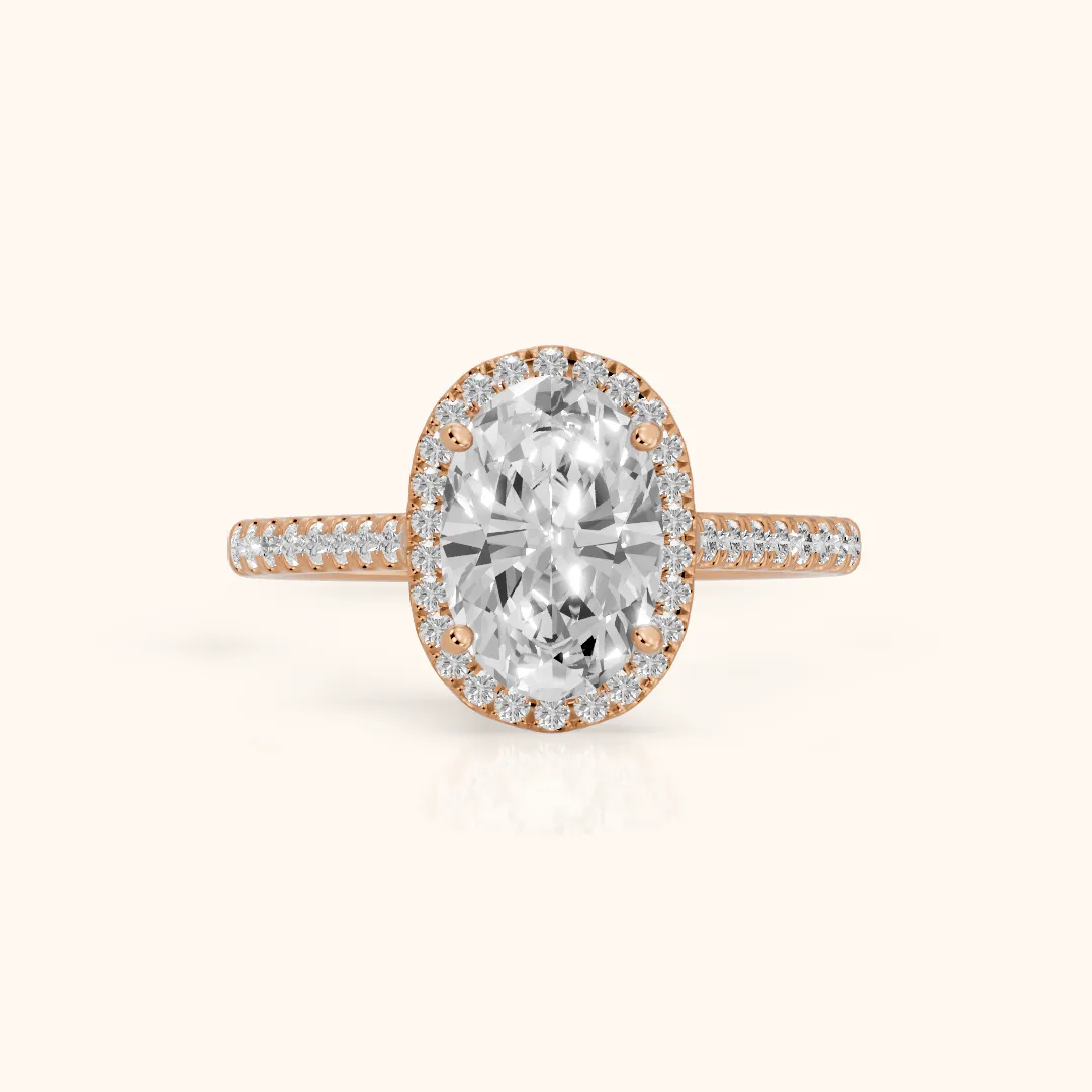 Jill Halo Pavé Oval Diamond Engagement Ring in Rose Gold — view 2