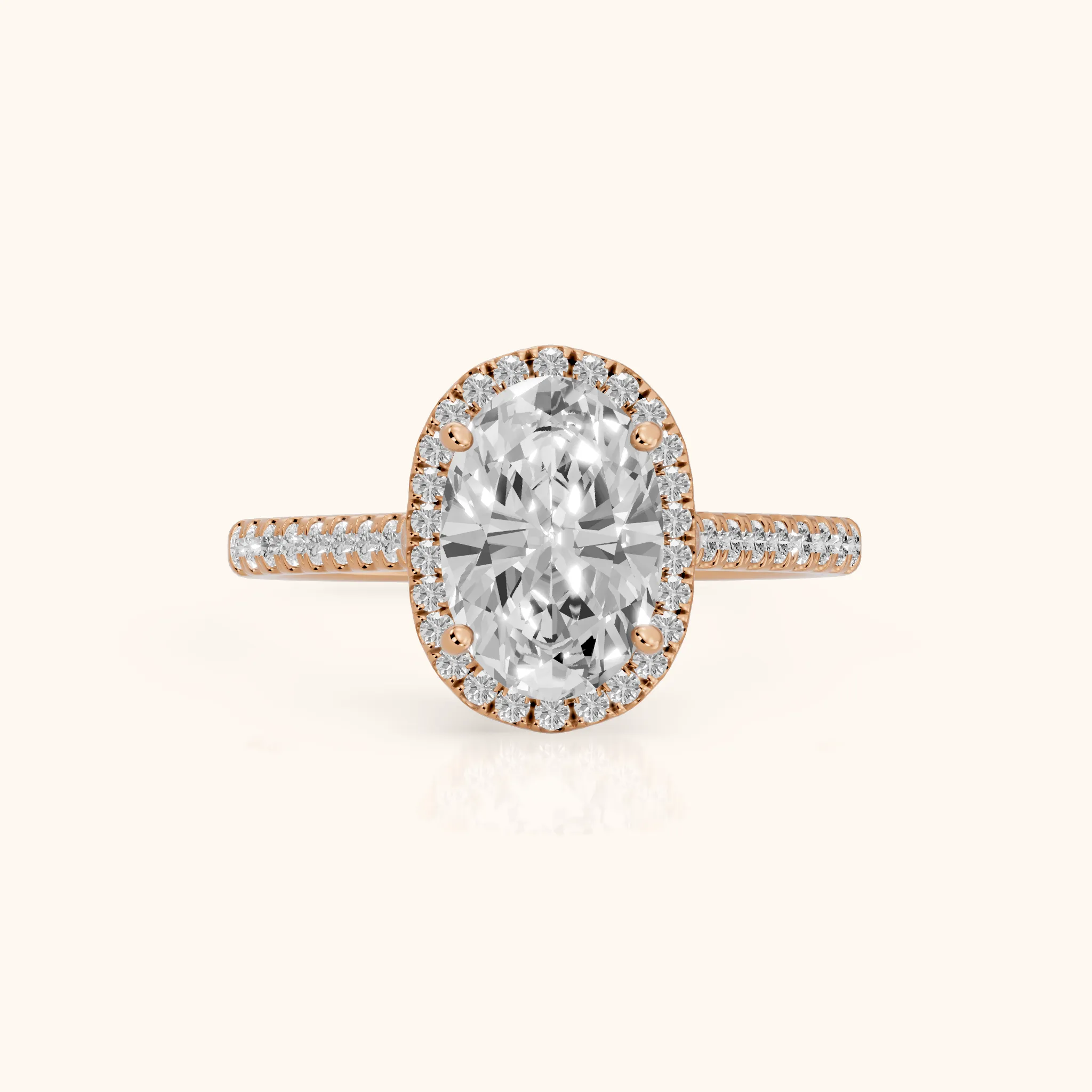 Jill Halo Pavé Oval Diamond Engagement Ring in Rose Gold — view 1