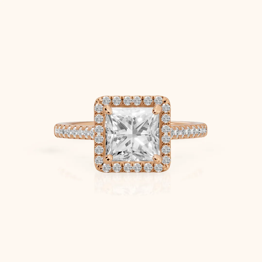 Jodie Halo Pavé Princess Diamond Engagement Ring in Rose Gold — view 2