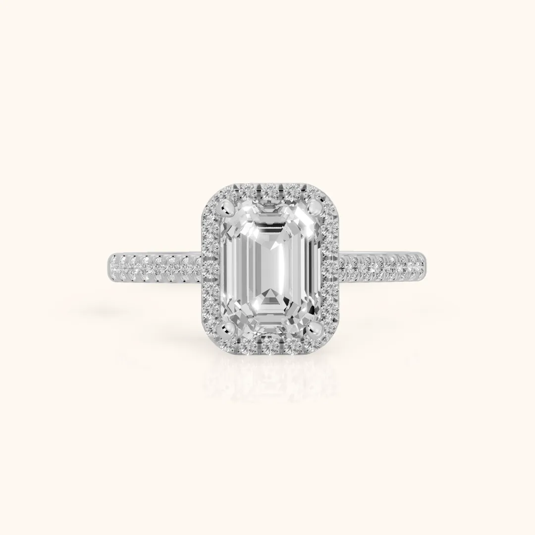 Joy Halo Pavé Emerald Diamond Engagement Ring in Platinum — view 2