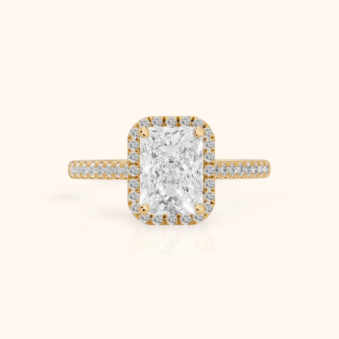 Joy Halo Pavé Radiant Diamond Engagement Ring in Yellow Gold — view 2