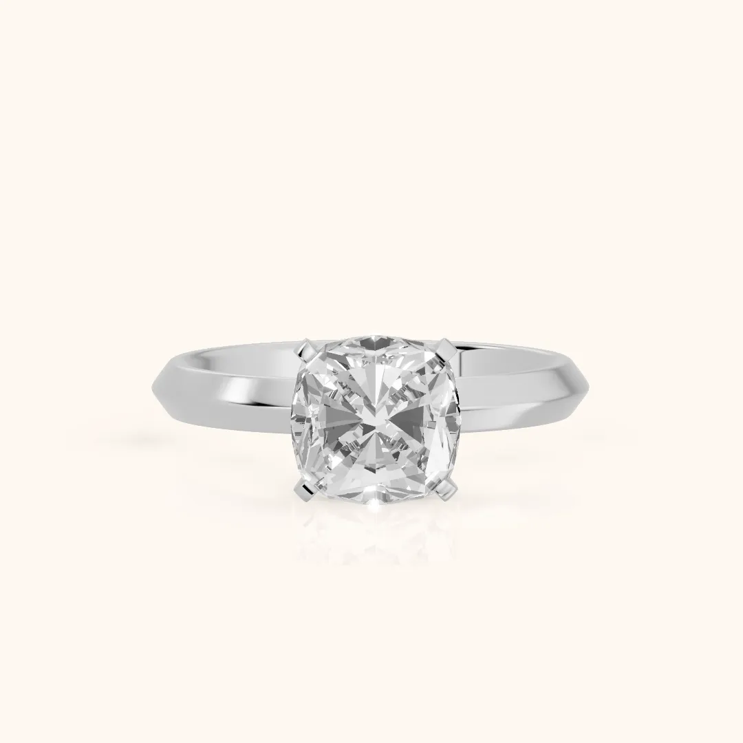 June Solitaire Knife Edge Cushion Diamond Engagement Ring in Platinum — view 2