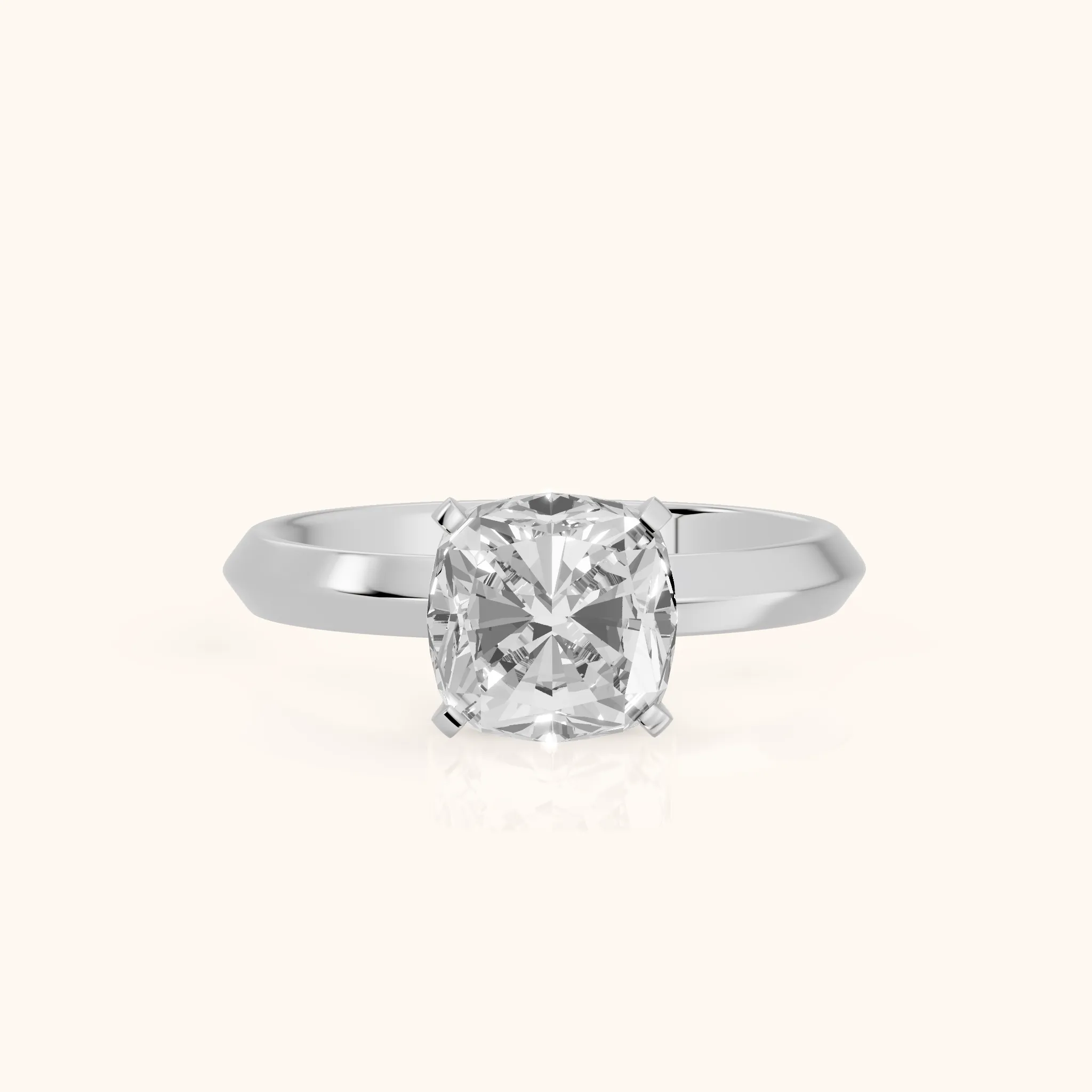 June Solitaire Knife Edge Cushion Diamond Engagement Ring in Platinum — view 1