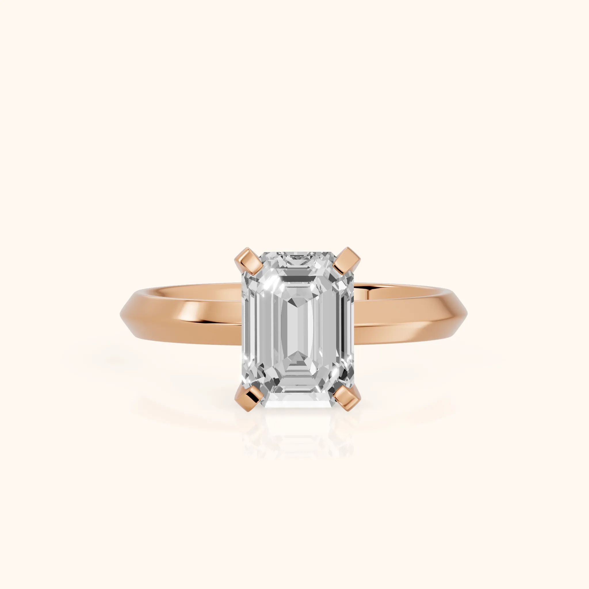 June Solitaire Knife Edge Emerald Diamond Engagement Ring in Rose Gold — view 1