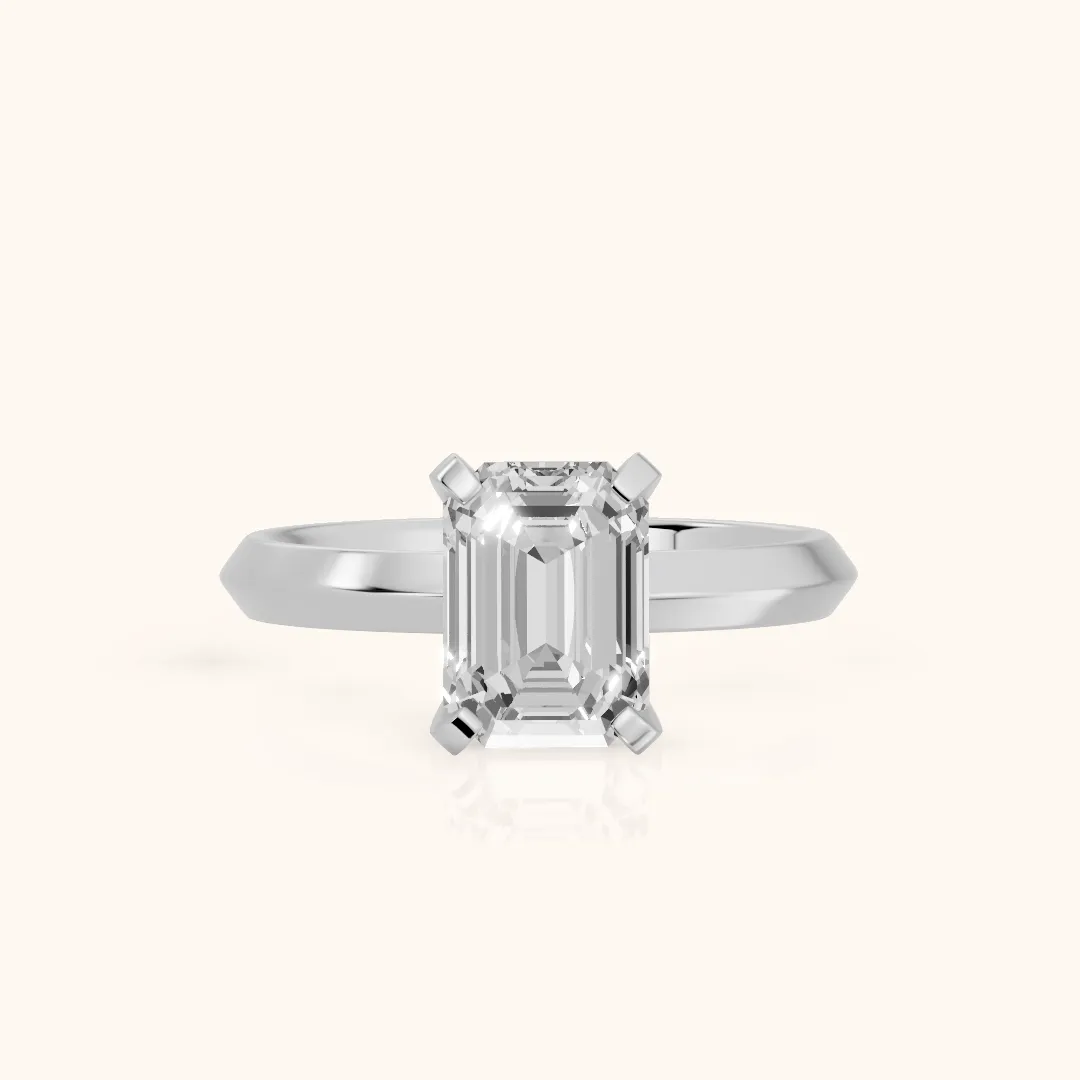 June Solitaire Knife Edge Emerald Diamond Engagement Ring in White Gold — view 2