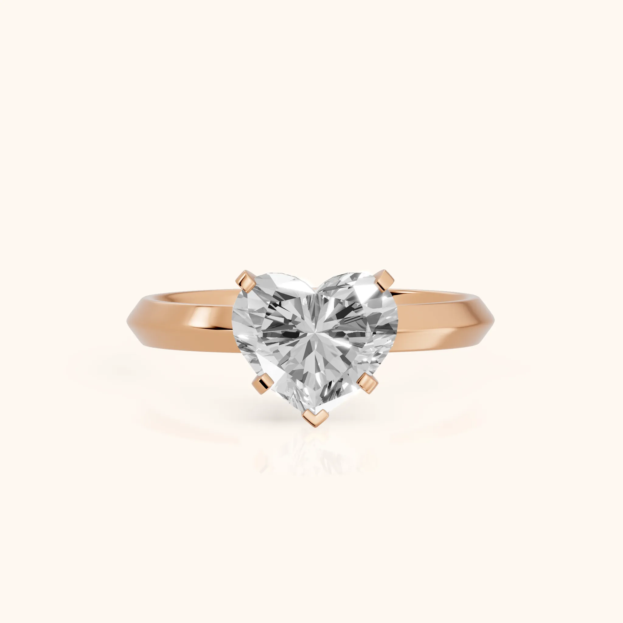 June Solitaire Knife Edge Heart Diamond Engagement Ring in Rose Gold — view 1