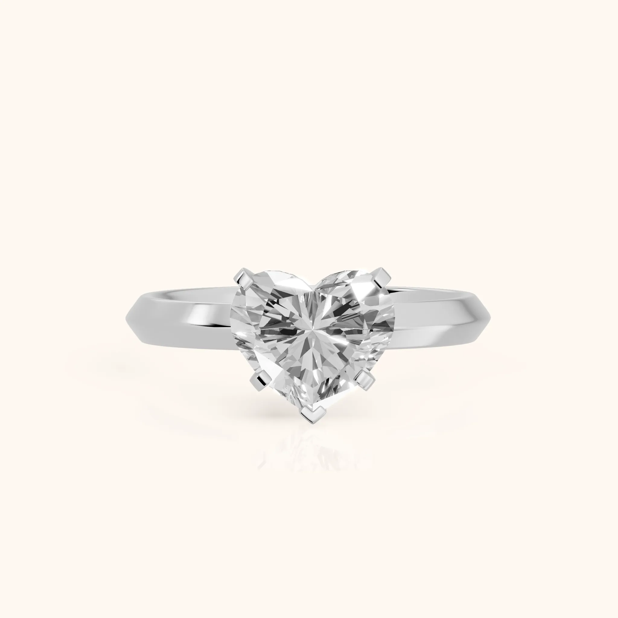 June Solitaire Knife Edge Heart Diamond Engagement Ring in Silver — view 1
