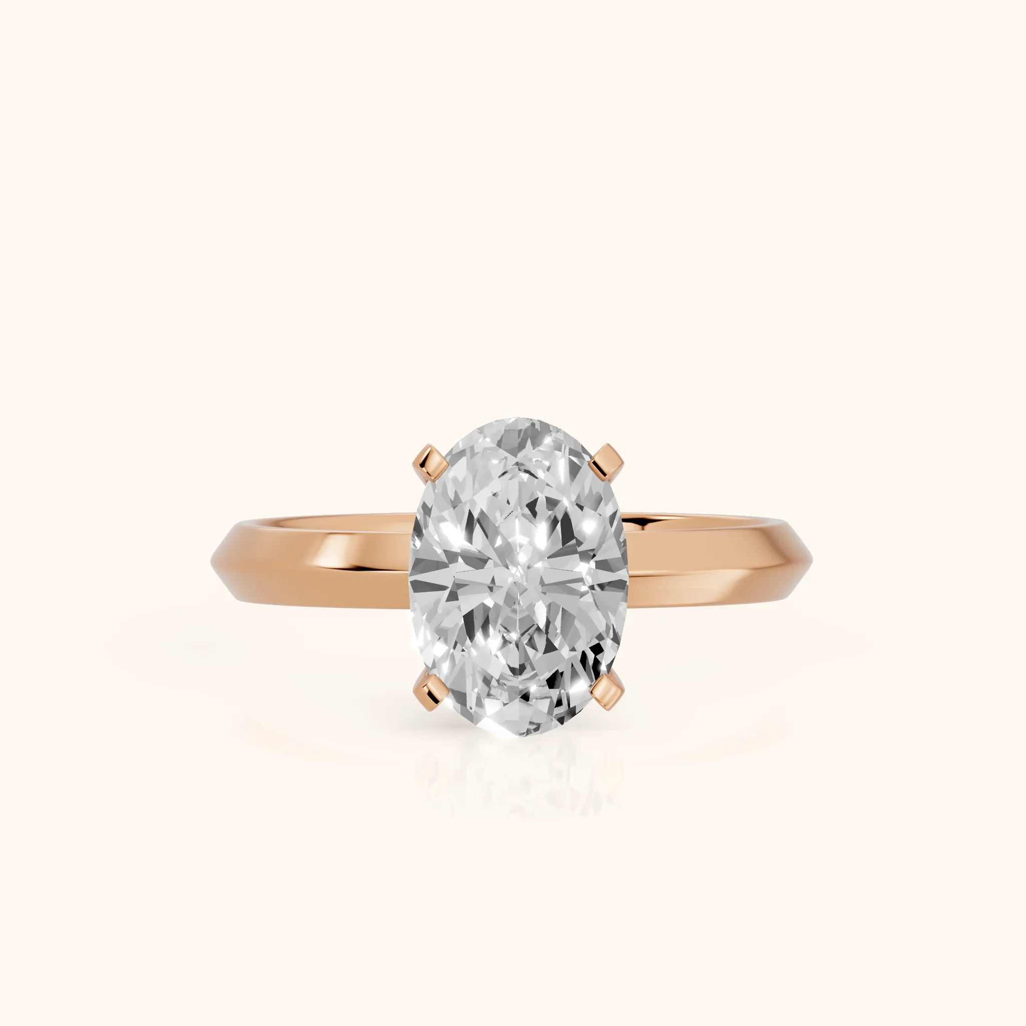 June Solitaire Knife Edge Oval Diamond Engagement Ring in Rose Gold — view 1