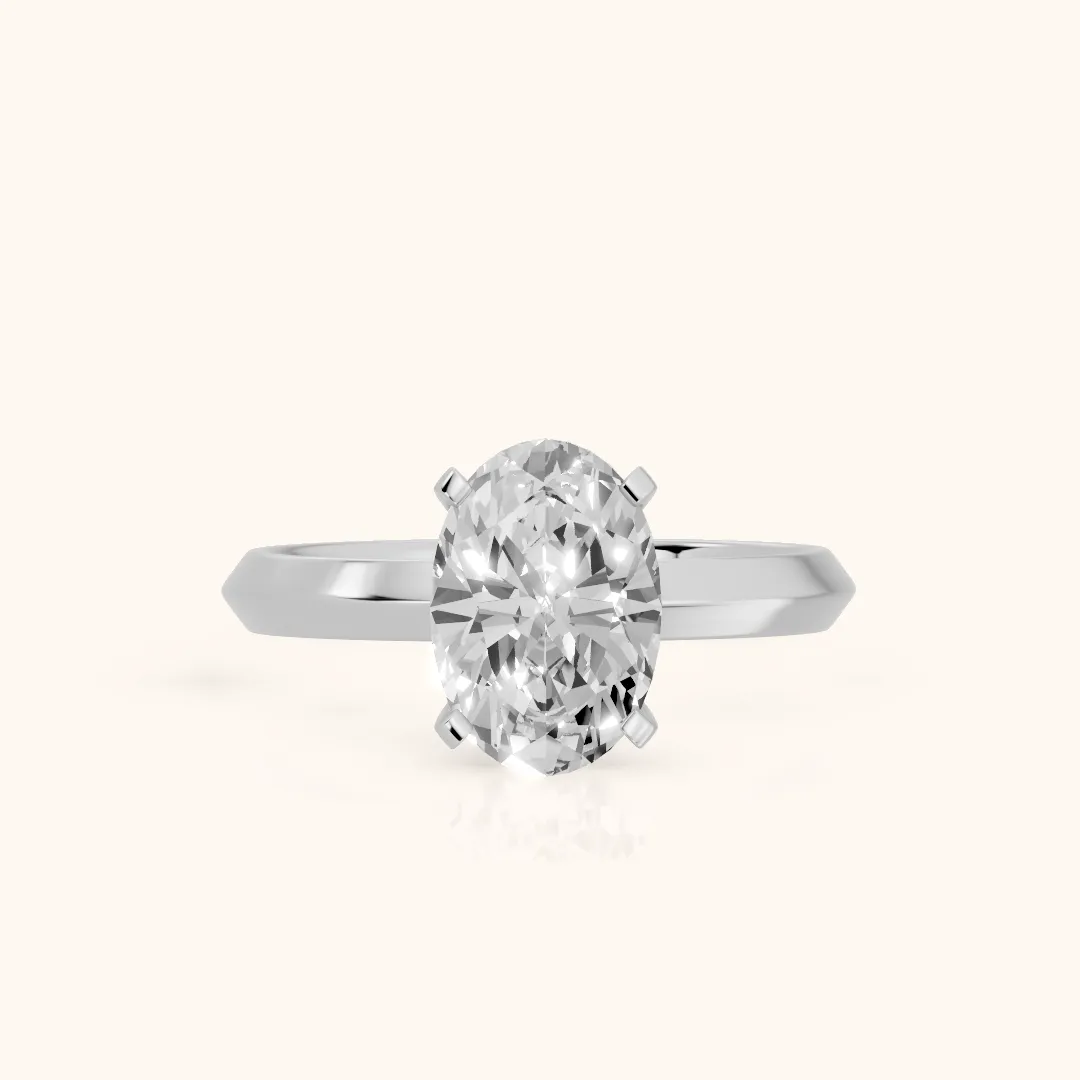 June Solitaire Knife Edge Oval Diamond Engagement Ring in Silver — view 2