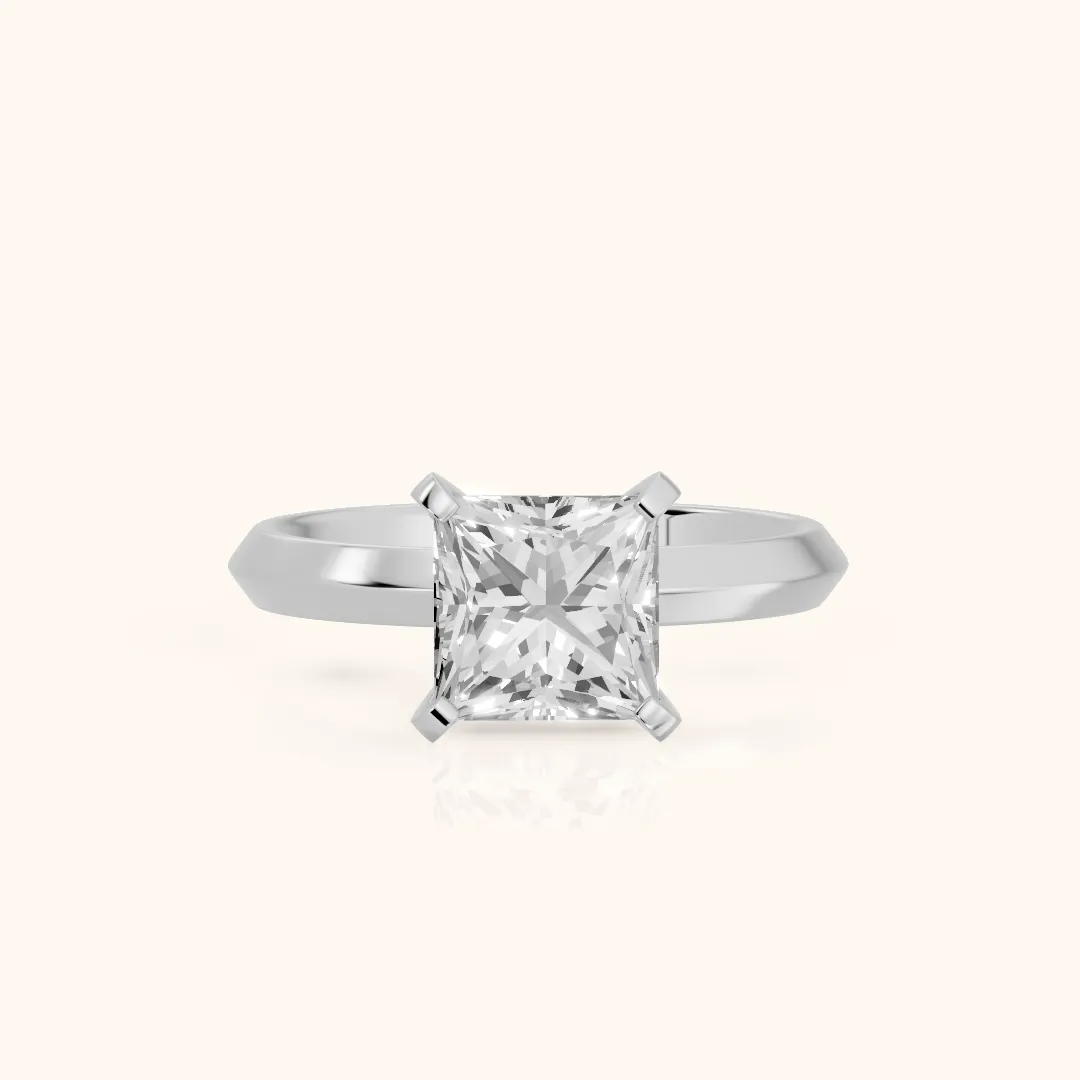 June Solitaire Knife Edge Princess Diamond Engagement Ring in Platinum — view 2
