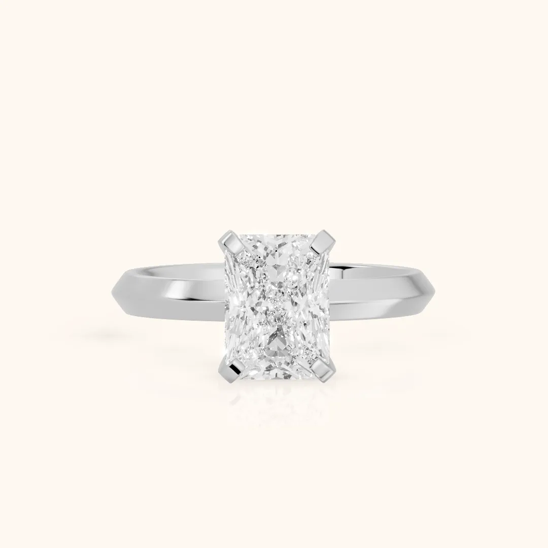 June Solitaire Knife Edge Radiant Diamond Engagement Ring in Silver — view 2