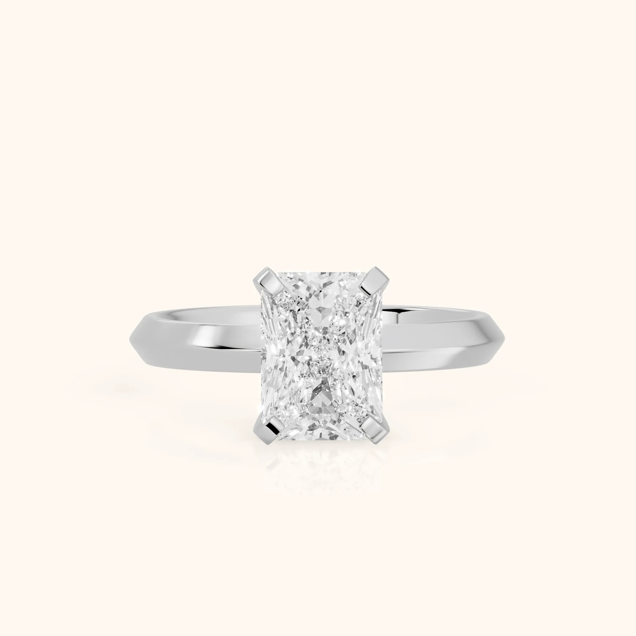 June Solitaire Knife Edge Radiant Diamond Engagement Ring in Silver — view 1
