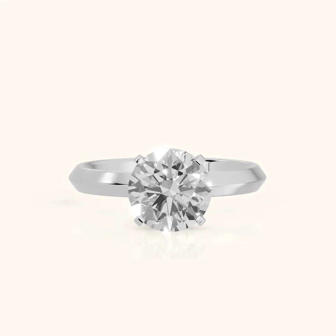 June Solitaire Knife Edge Round Diamond Engagement Ring in Silver — view 2
