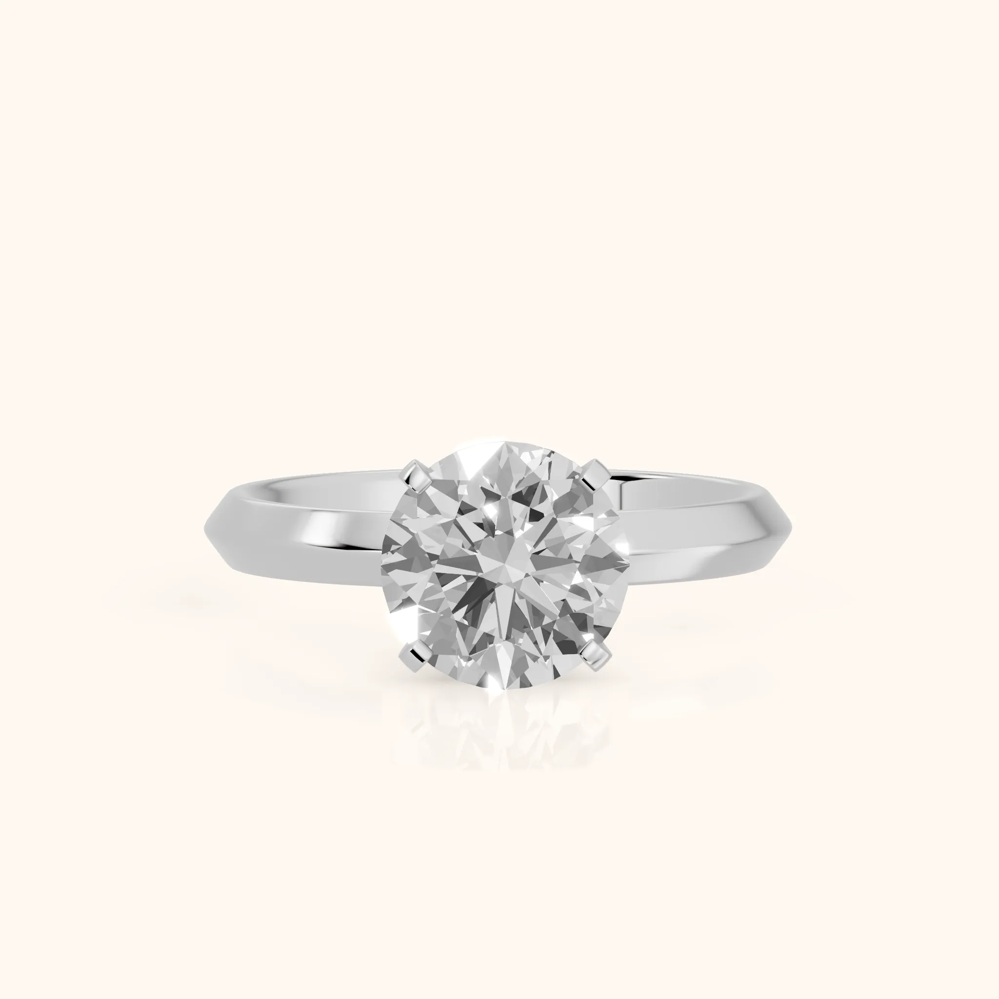 June Solitaire Knife Edge Round Diamond Engagement Ring in Silver — view 1