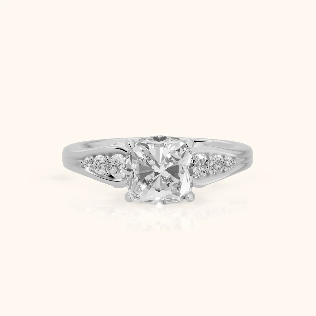 Kate Graduated Cathedral Cushion Diamond Engagement Ring in Platinum — view 2