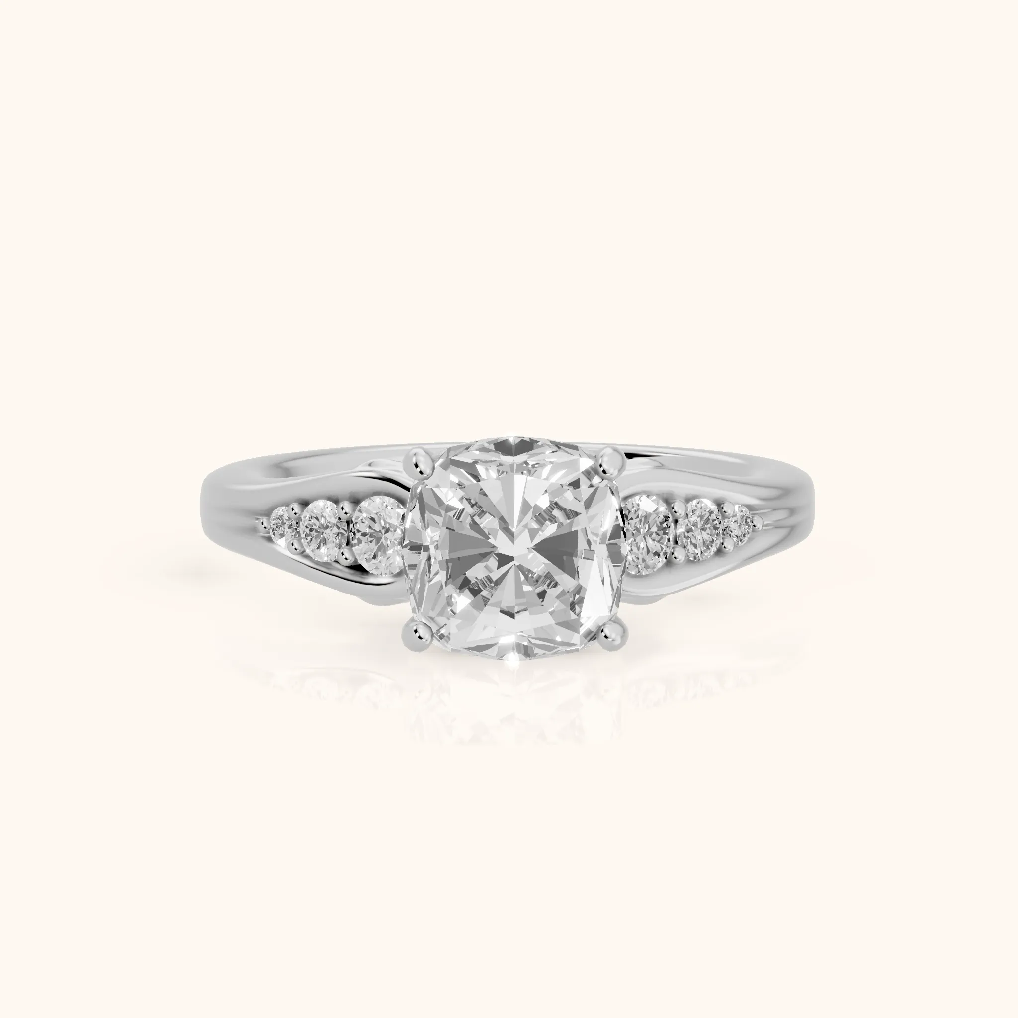 Kate Graduated Cathedral Cushion Diamond Engagement Ring in Platinum — view 1