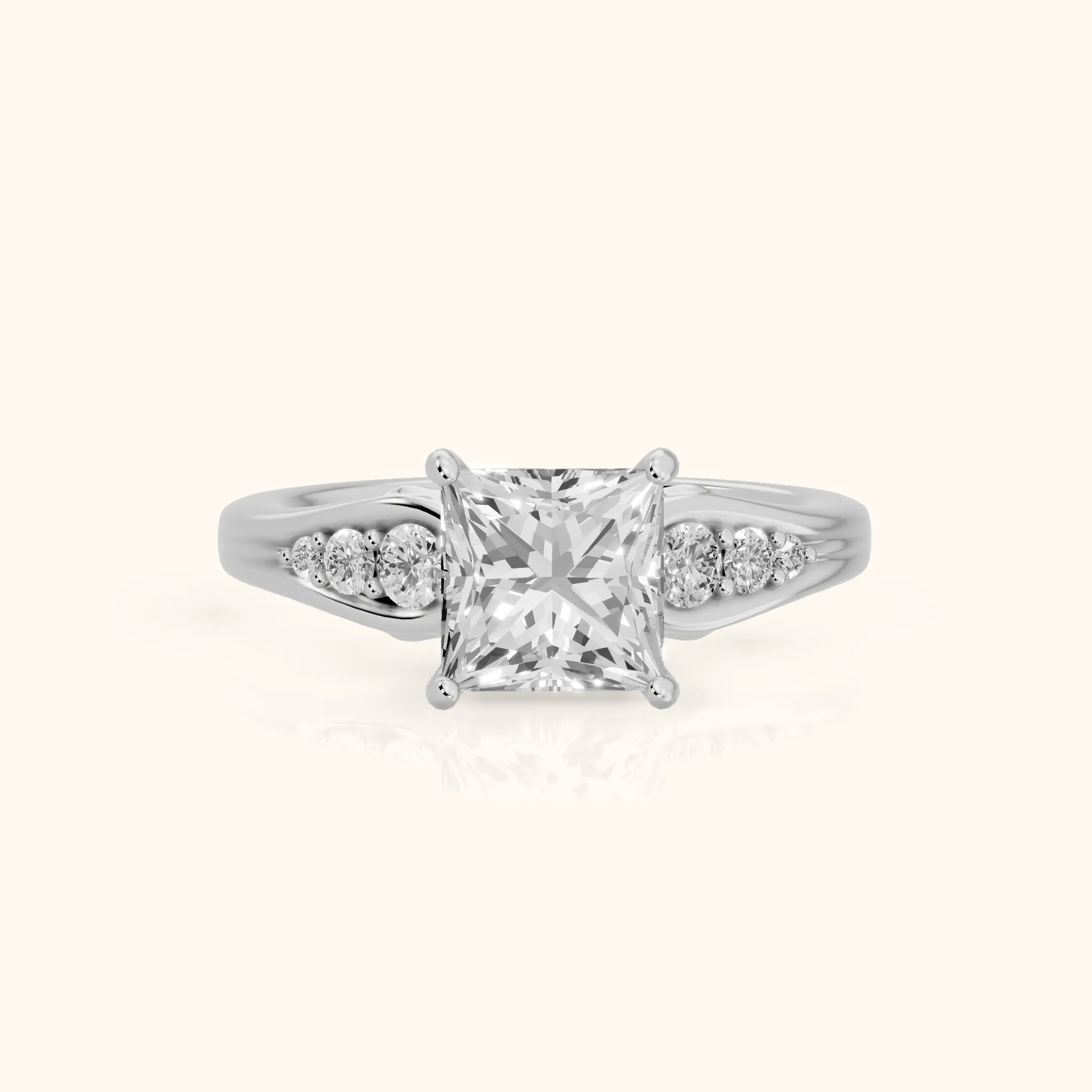Kate Graduated Cathedral Princess Diamond Engagement Ring in Silver — view 1
