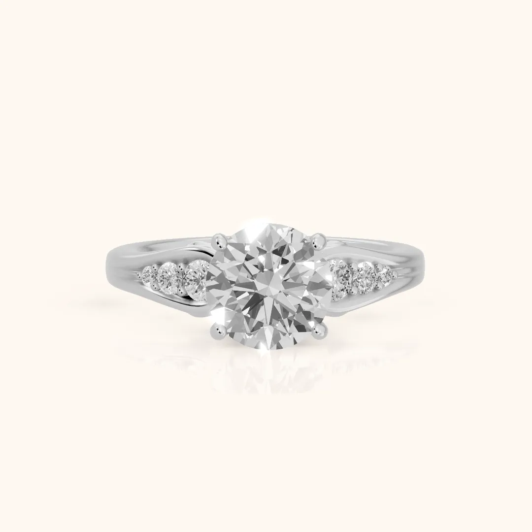 Kate Graduated Cathedral Round Diamond Engagement Ring in White Gold — view 2