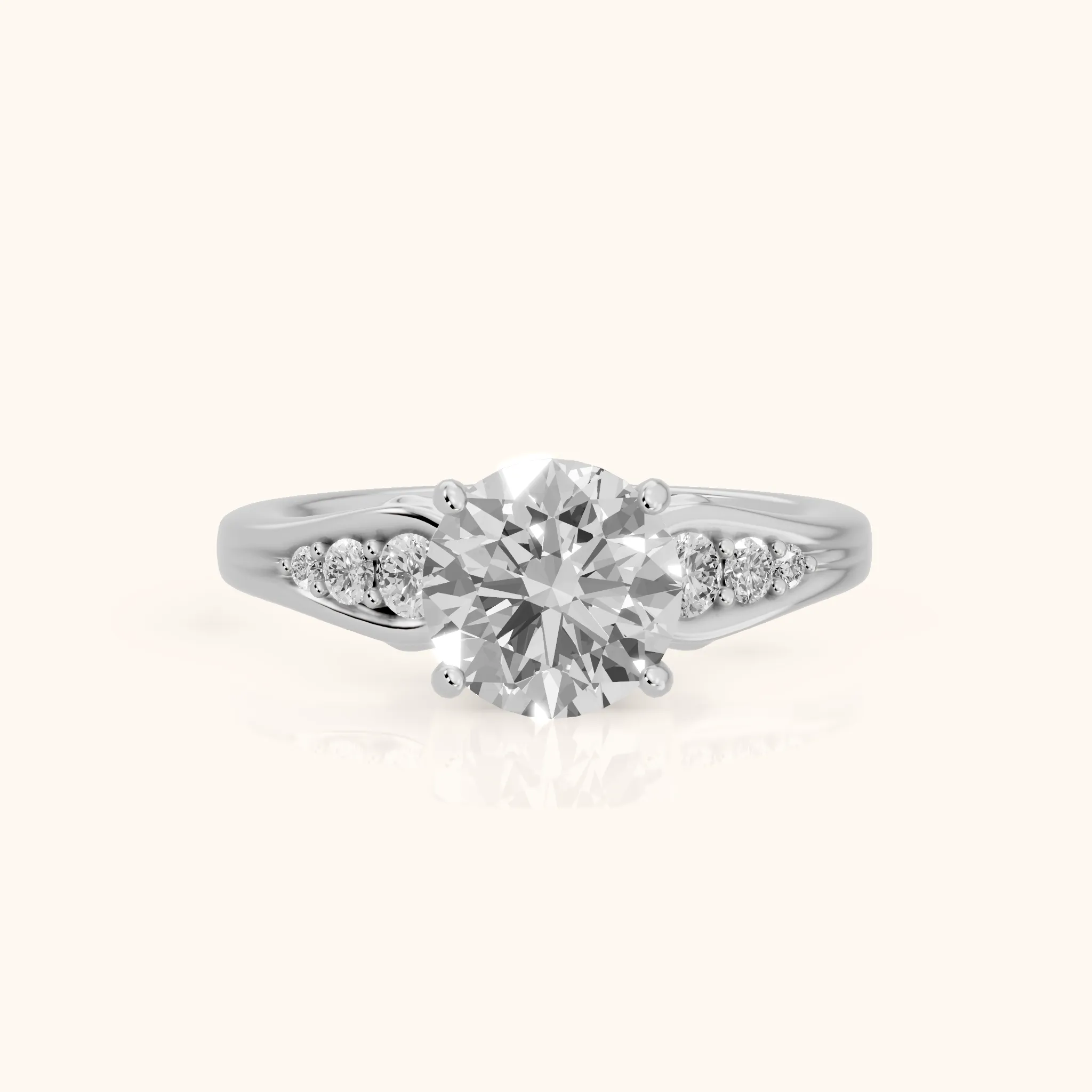 Kate Graduated Cathedral Round Diamond Engagement Ring in White Gold — view 1