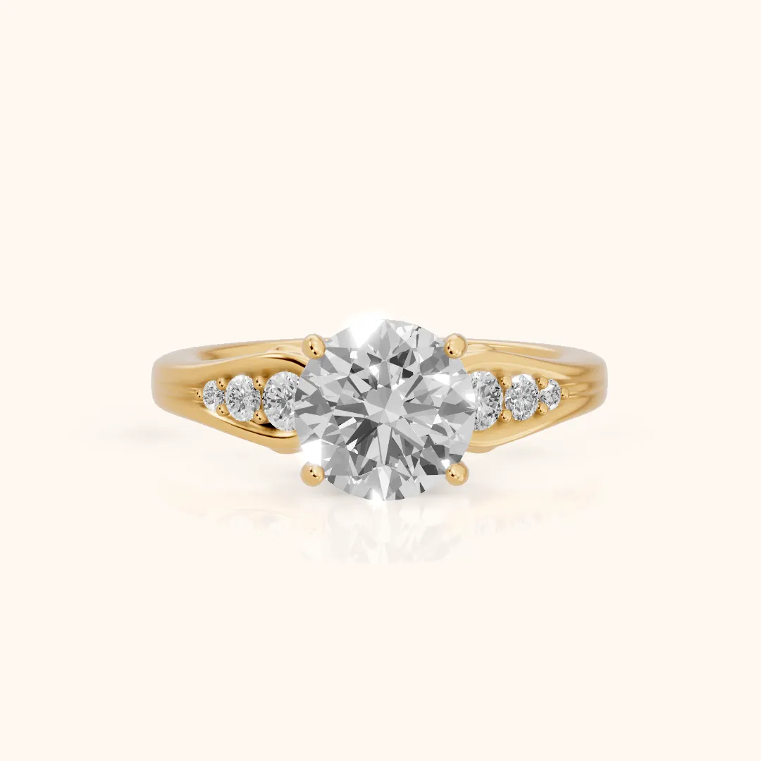 Kate Graduated Cathedral Round Diamond Engagement Ring in Yellow Gold — view 2