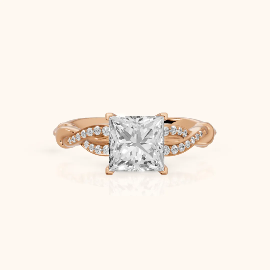 Katie Twist Pavé Princess Diamond Engagement Ring in Rose Gold — view 2