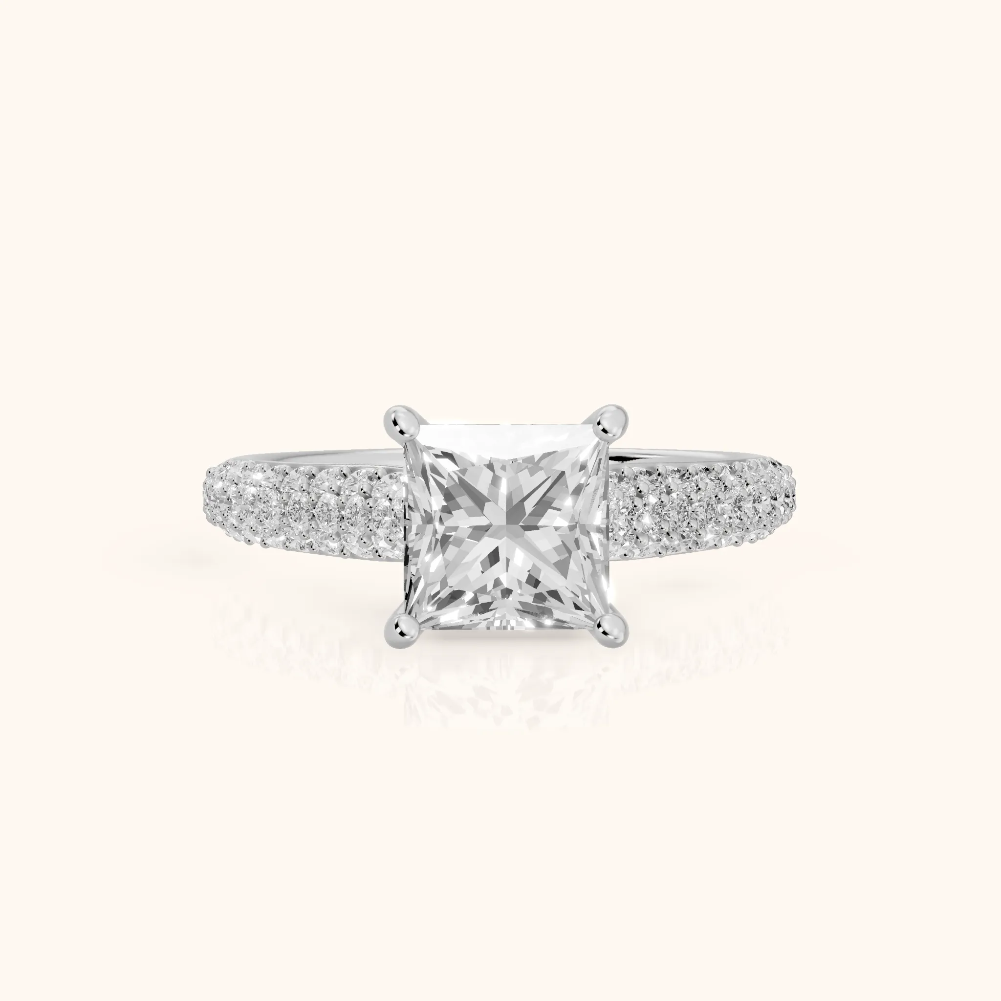 Kelly Wide Band Pavé Princess Diamond Engagement Ring in White Gold — view 1