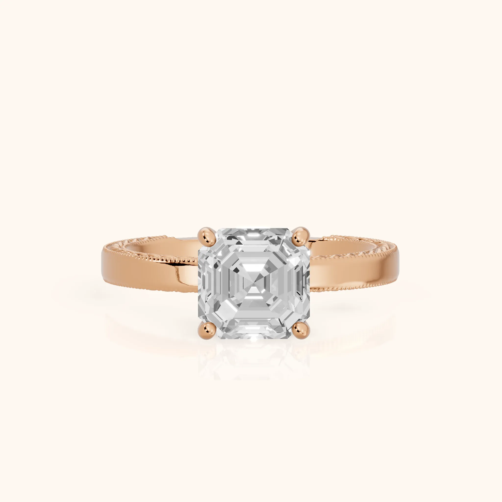 Kerry Engraved Solitaire Asscher Diamond Engagement Ring in Rose Gold — view 1